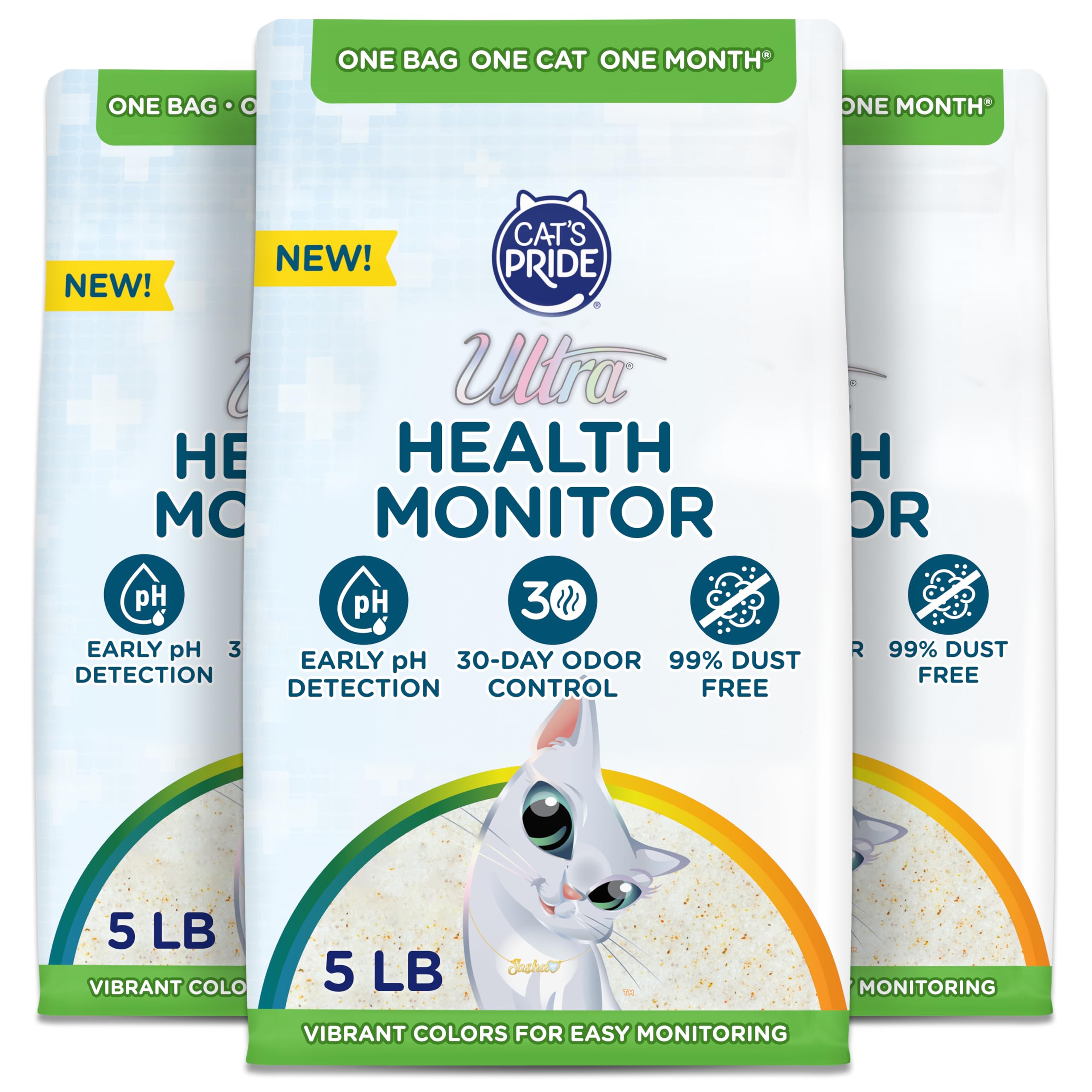 Cats Pride Ultra Health Monitor Cat Litter, Unscented Micro Crystals 15 Lbs Total (3pk of 5 Lbs) Color Changing pH Indicator fo