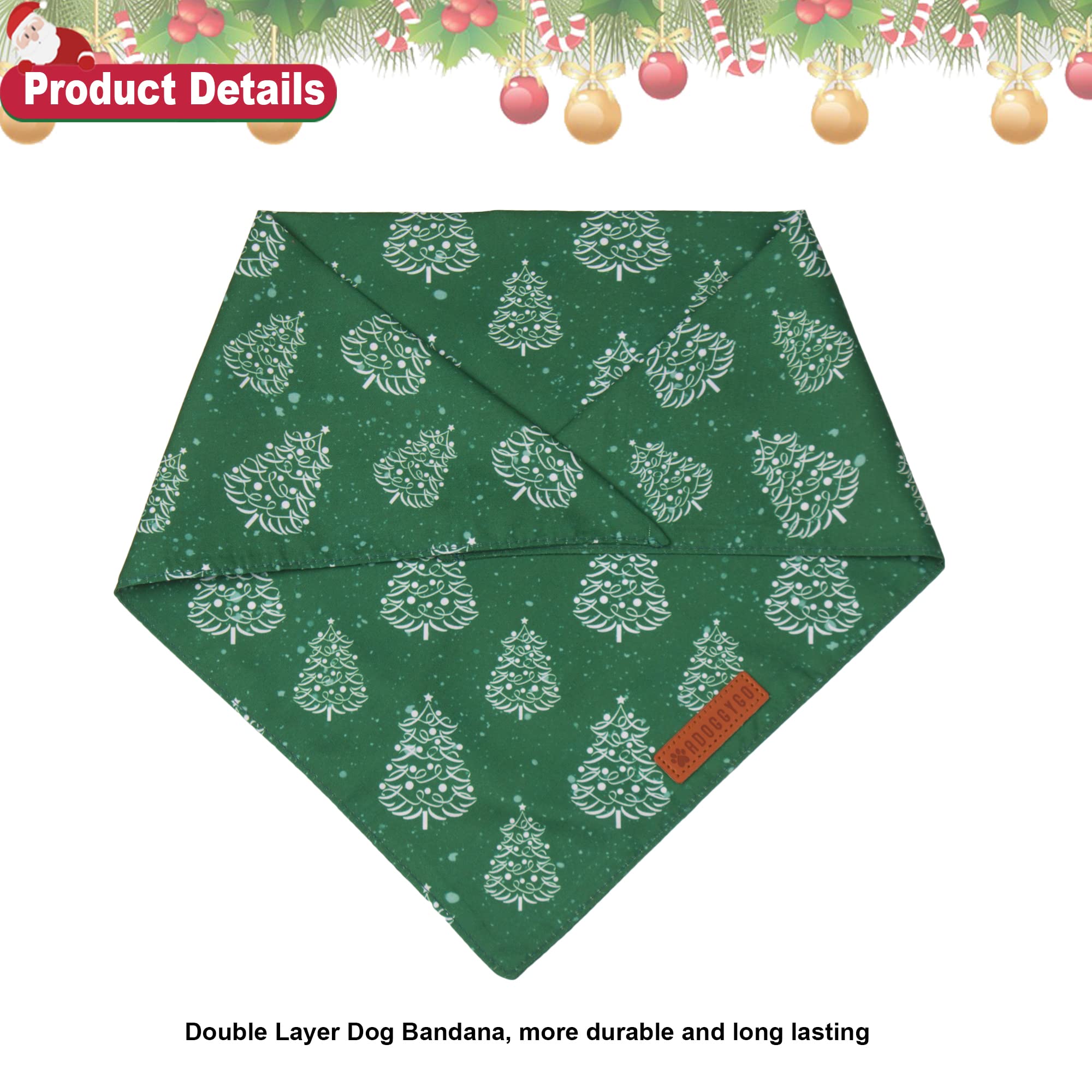 Adoggygo Dog Bandana Christmas Pet Scarf Bib Kerchief, Premium Durable Fabric, Multiple Sizes Offered, Red Green Christmas Banda