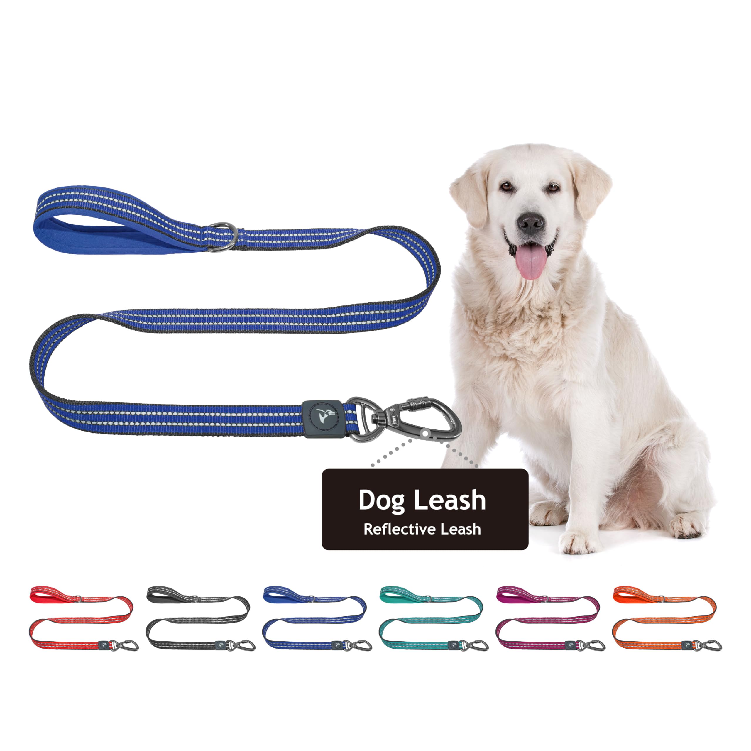 Kruz Pet Kzv5048-15S 4'' Long Reflective Heavy Duty Click Lock Hook Leash Strong, Secure Nylon Safety Lead With Locking Carabine