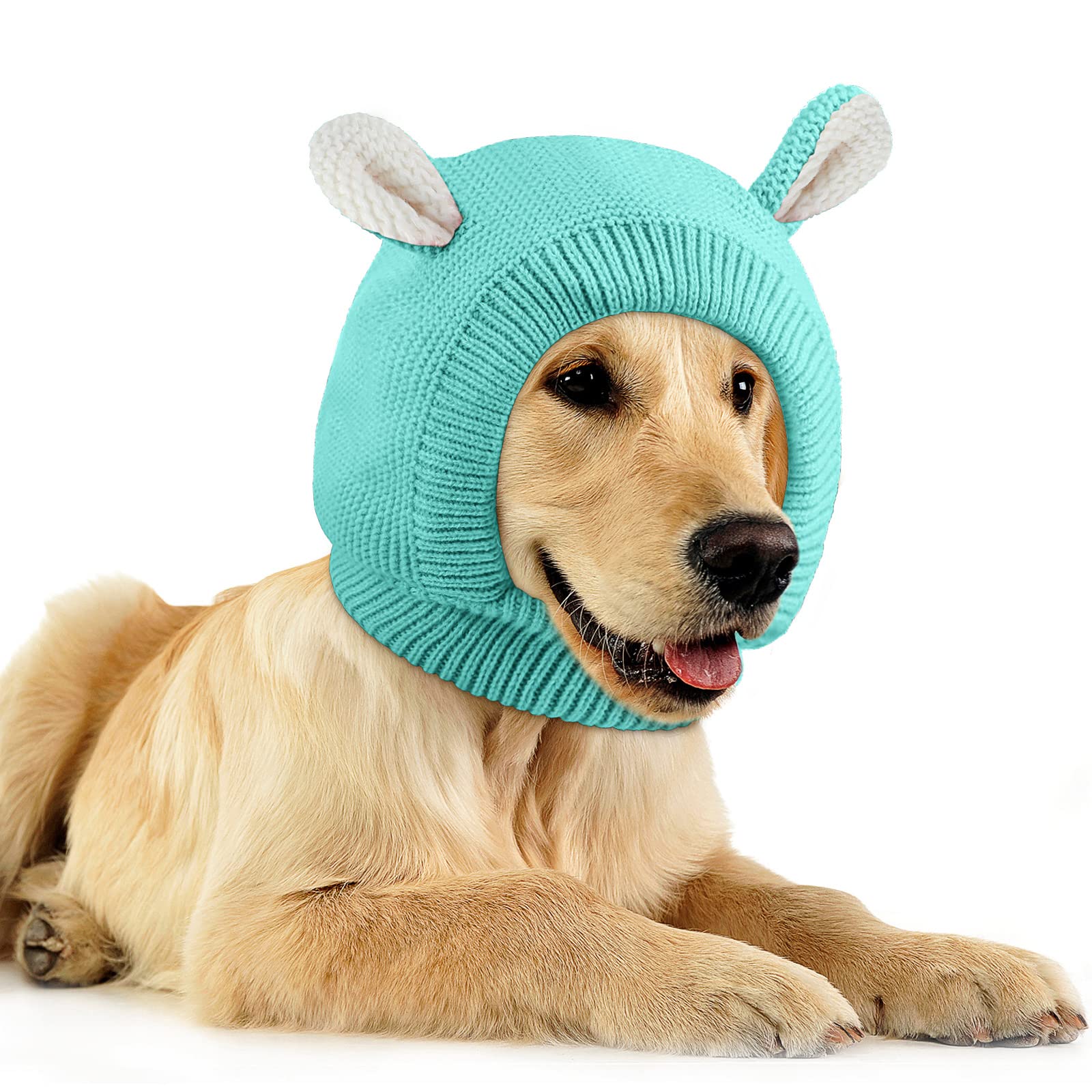 Quiet Ears For Dogs, Dog Ear Muffs Noise Protection Knitted Pet Ears Snood Head Wrap Hats For Medium To Large Cats Pets(Lake Gre