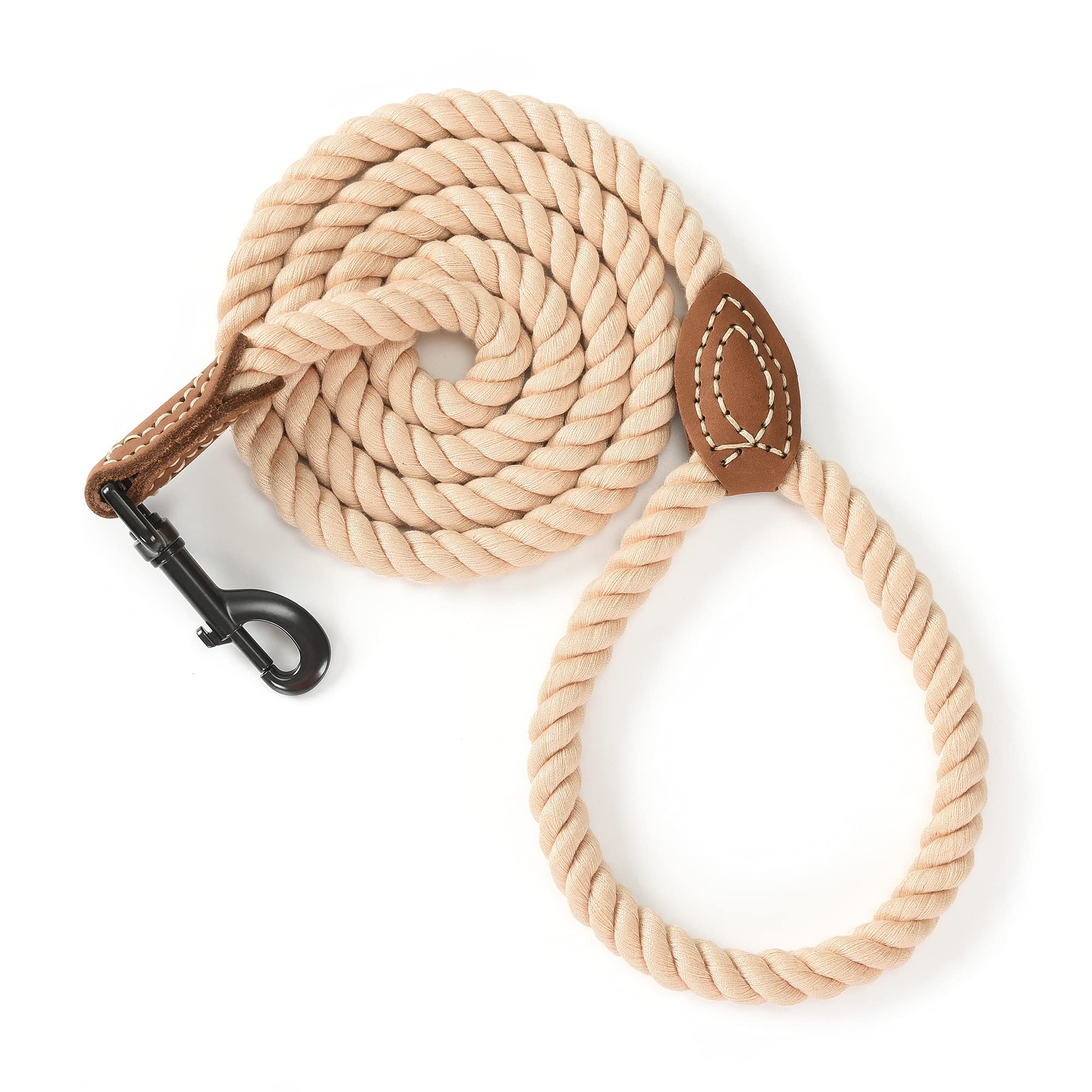 Mile High Life Dog Leash | Braided Cotton Rope Dog Leashes With Leather Tailor Tip | 6 Feet Dog Leash W Heavy Duty Metal Clasp | Wedding Dog Leash (Light Brown, 72Inches)