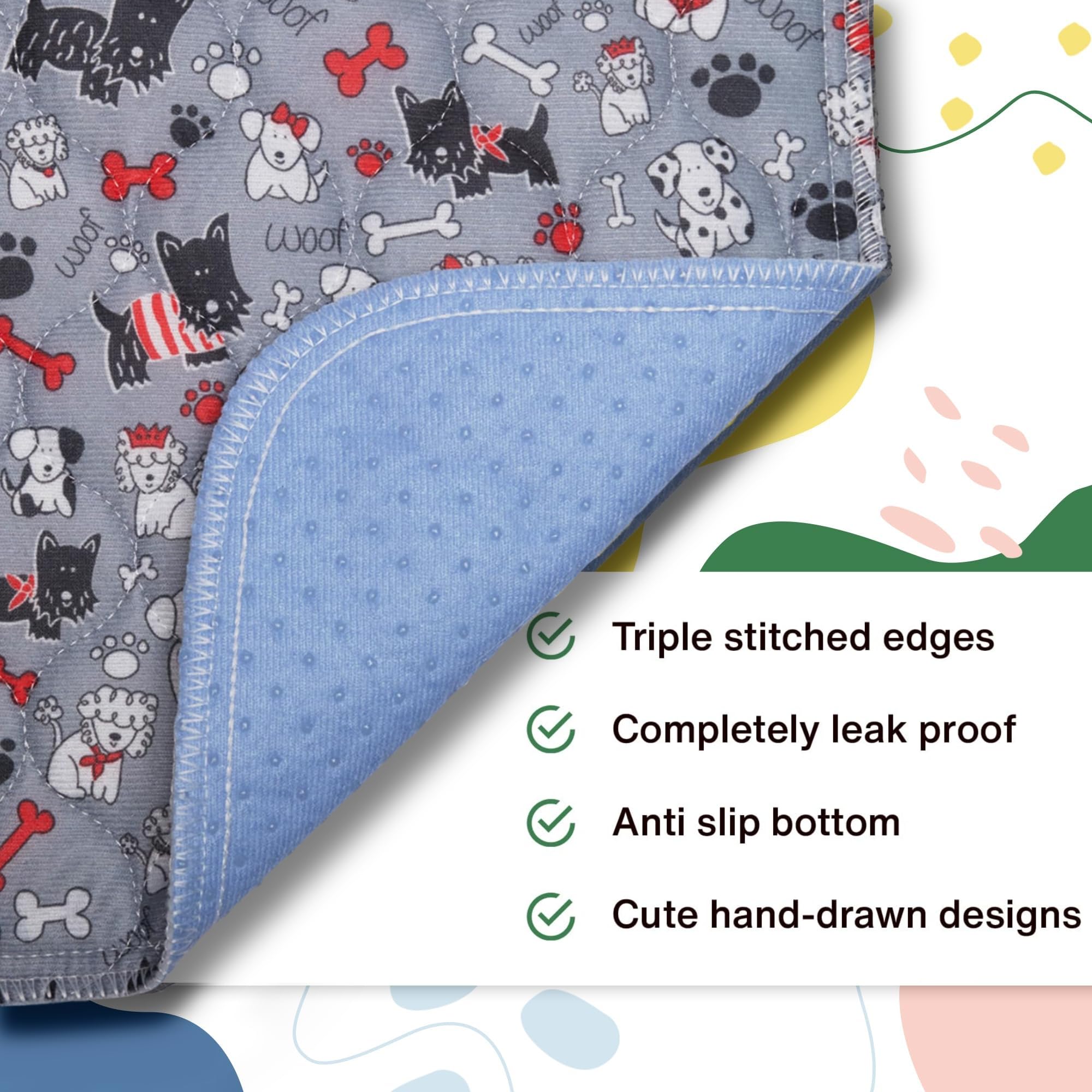 Caldwells Pet Supply Co. 60x60 Potty Pads, Washable Pee Pads for Dogs, Reusable Pee Pad for Dogs, Puppy Potty Mat, Whelping Rug