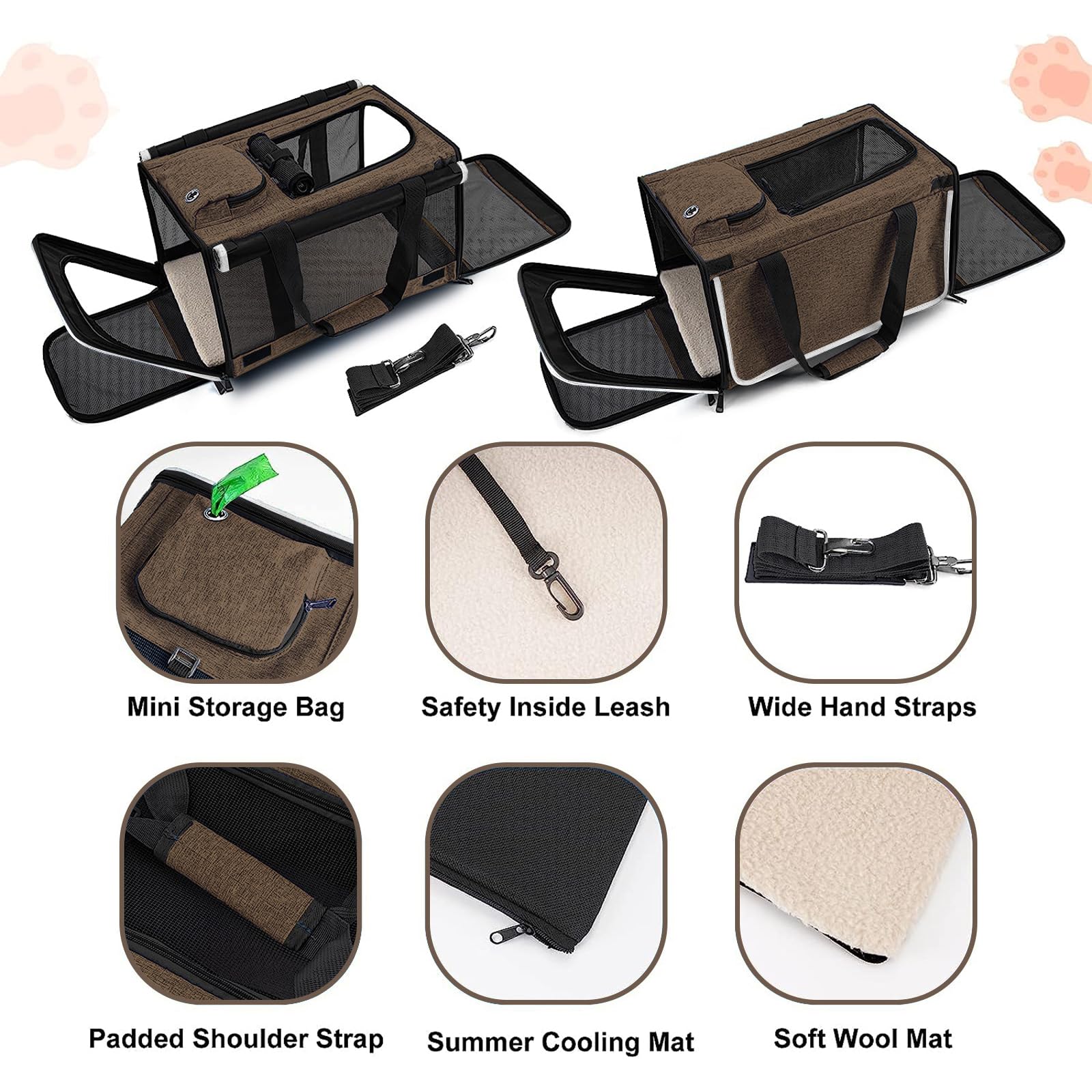 Gapzer Pet Carrier For Large Cat Soft-Sided Animal Traveling Bag For Medium Cat Up To 20Lbs / Washable Small Dog Puppy 10 Lbs Cr