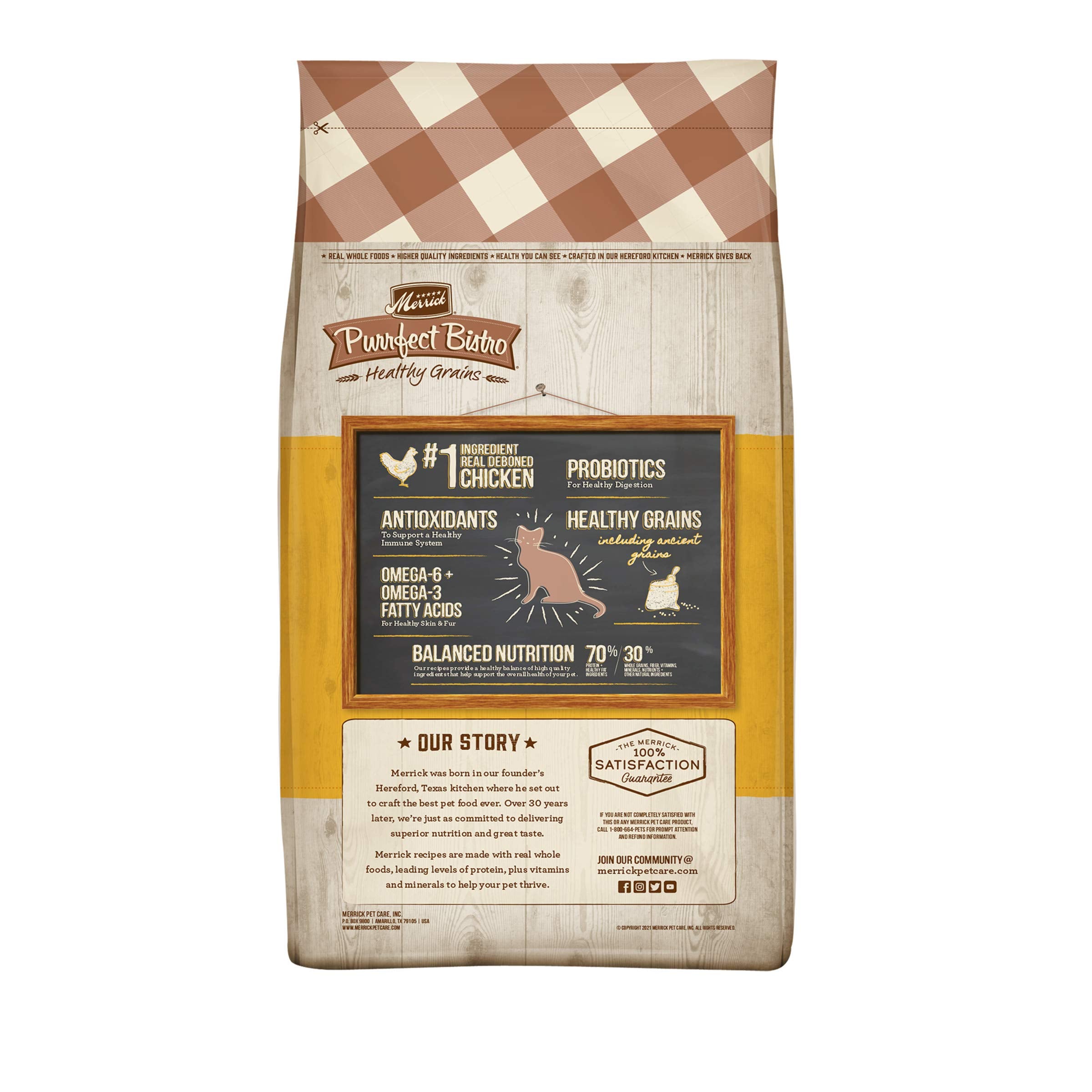 Merrick Purrfect Bistro Premium Healthy Grains Dry Cat Food For Adult Cats, Real Chicken And Brown Rice Recipe - 12.0 lb. Bag