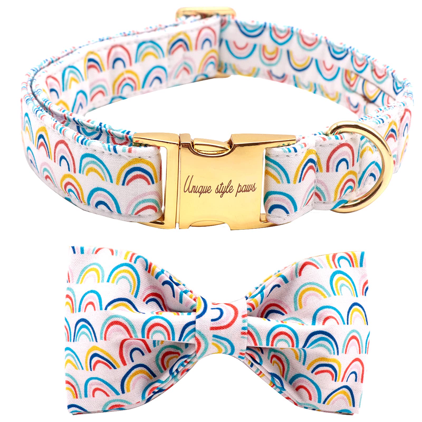 Unique Style Paws Rainbow Colorful Dog Collar With Bow Pet Gift Adjustable Soft And Comfy Bowtie Collars For Small Medium Large 