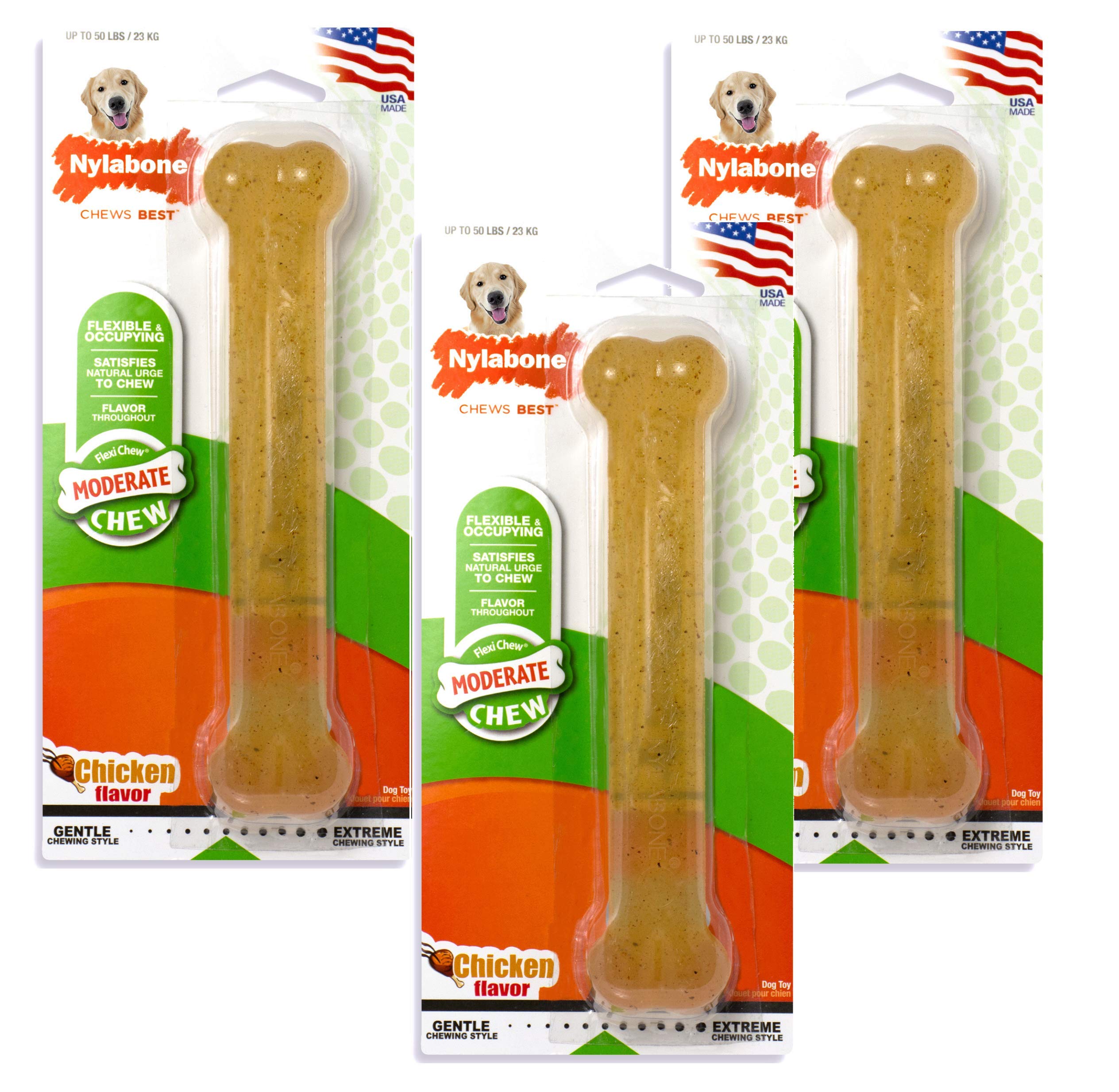 Nylabone 3 Pack of Flexichew Bone Dog Toys, Giant, Chicken Flavor, Made in The USA