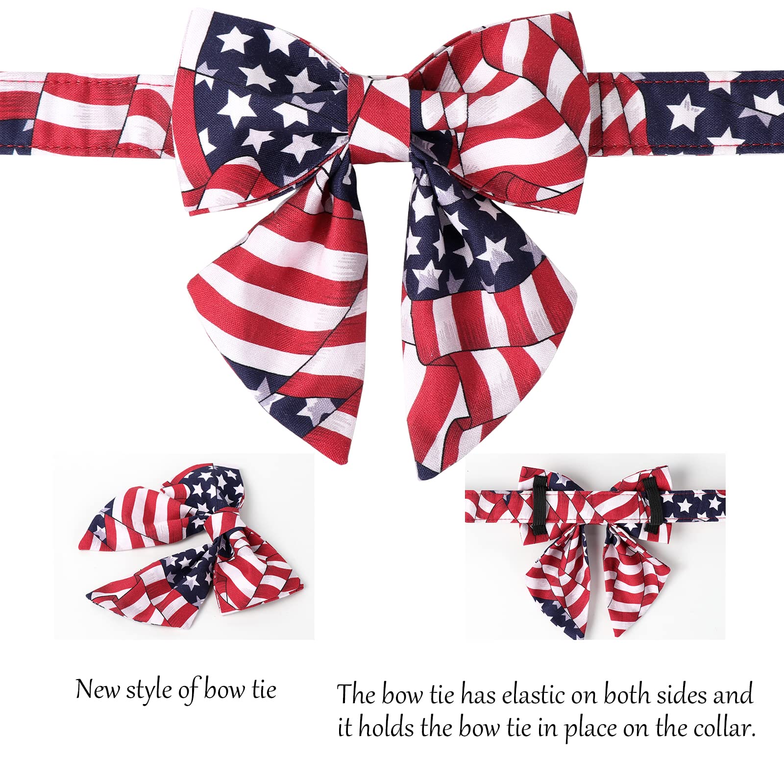 Lionet Paws Patriotic Dog Collar With Sailor Bow, 4Th Of July, Soft And Comfortable Adjustable American Flag Collar For Dogs, X-