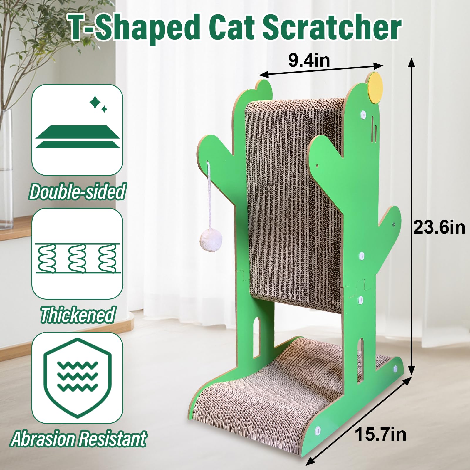 Canmailk Cat Scratcher, 23.6 Inch T Shaped Cat Scratching Board, Cat Scratch Pad With Ball Toys For Indoor Cats-Green