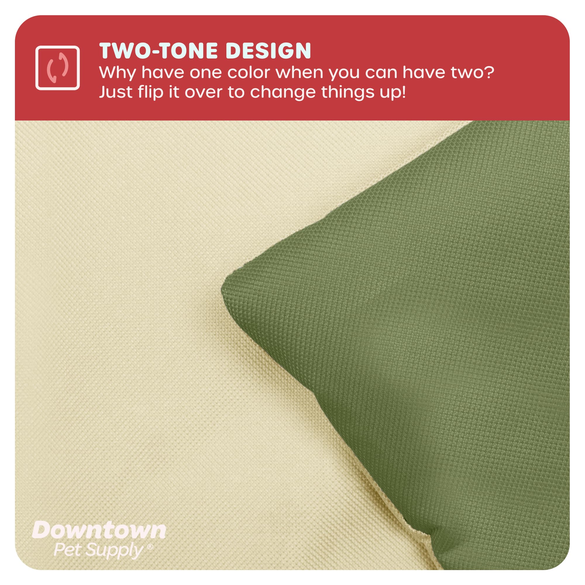 Downtown Pet Supply Dog Crate Pad, X-Large, 42 X 27, Olive And Light Beige, Waterproof, Ripstop Nylon Fabric, Chew Proof, Machin