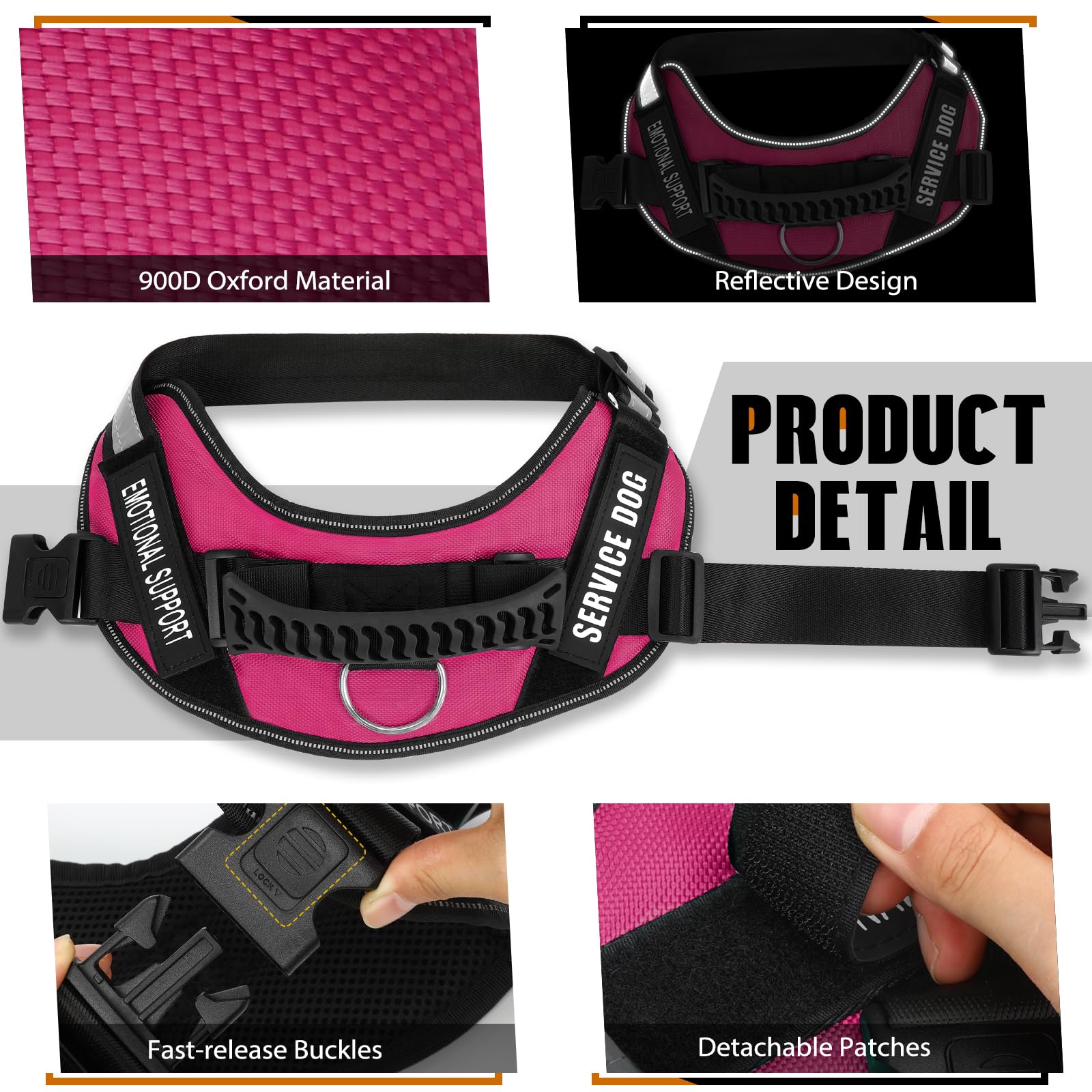 Service Dog Vest Harness + 50 ADA Information Cards + 4 Dog Patches, Animire Reflective Emotional Support Dog Vest with Sturdy H