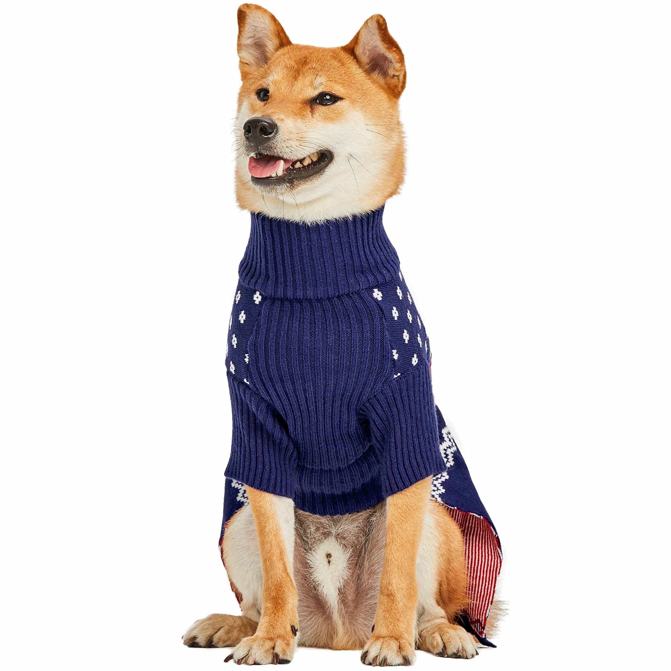 Blueberry Pet Christmas Reindeer And Snowflake Dog Sweater In Royal Blue, Back Length 10', Pack Of 1 Clothes For Dogs