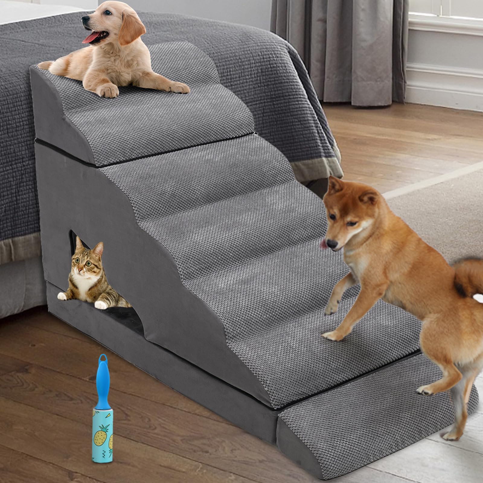 30-36 inches High Dog Stairs & Steps Ramps for High Beds Tall, LitaiL 30 inch 7 Steps Pet Stairs/Steps for High Beds Large Dogs,