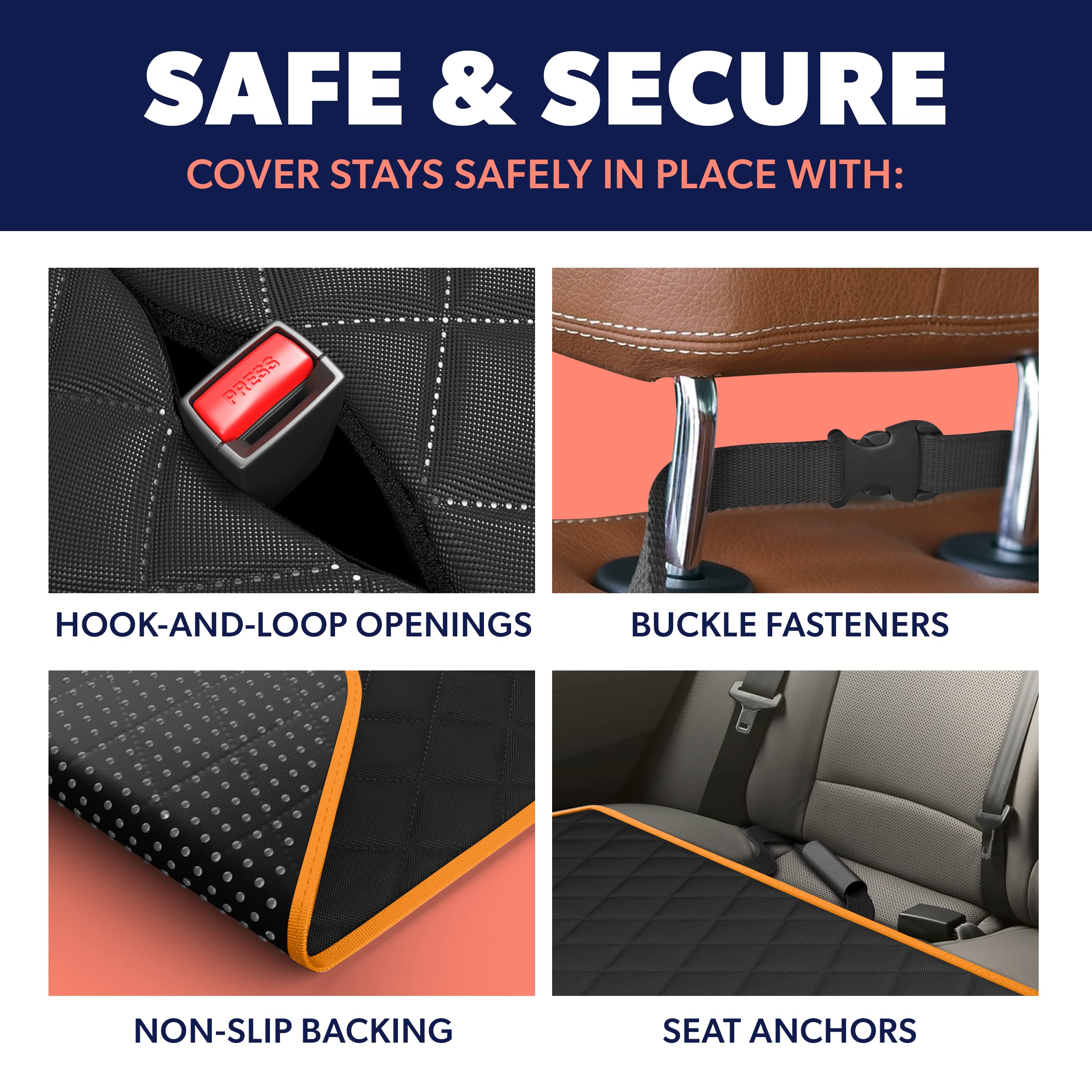 Active Pets Dog Car Seat Cover For Back Seat, Waterproof Pet Hammock Protector, Durable Nonslip Seat Protection Suv Truck, Standard 53'X56', Orange