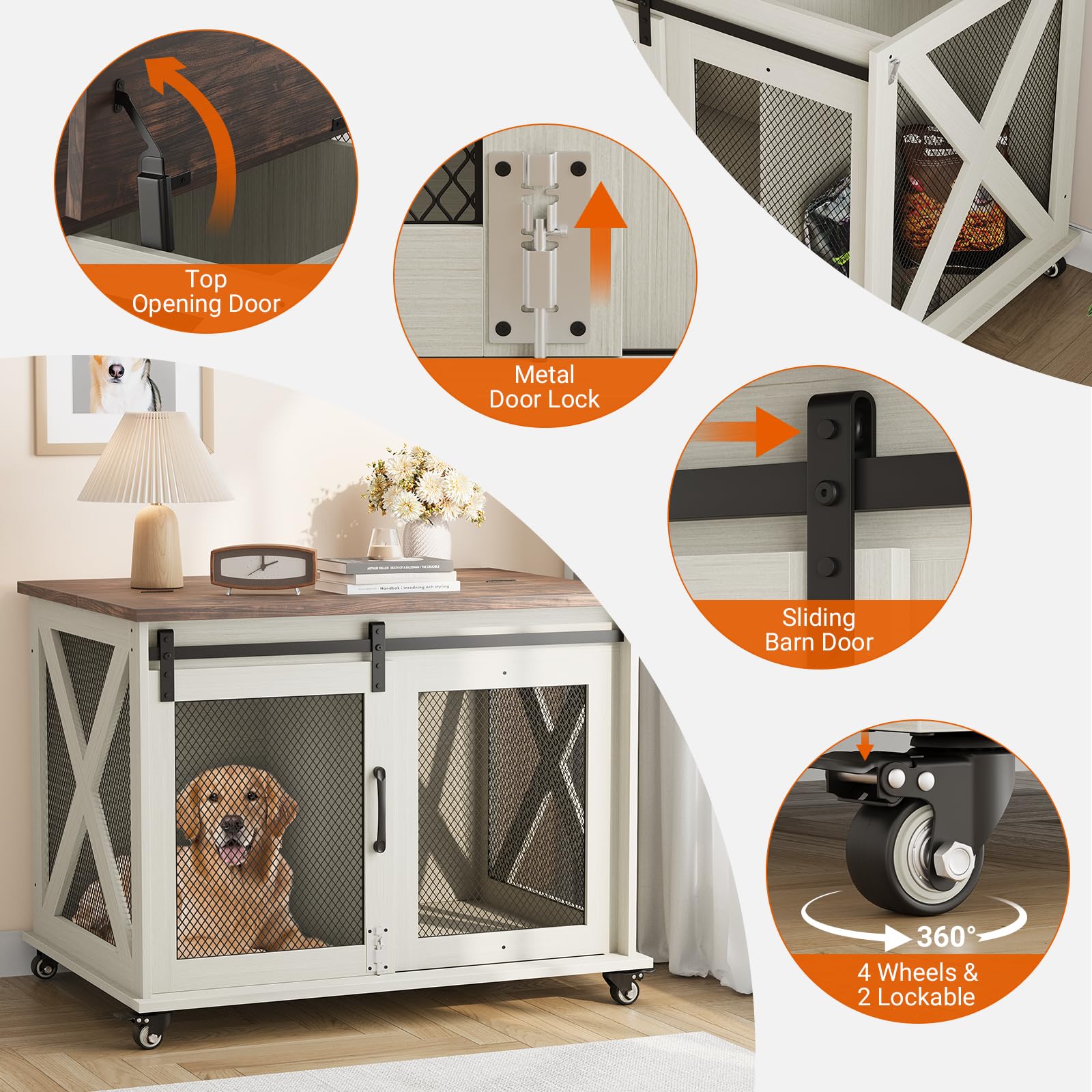 IDEALHOUSE 37 Dog Crate Furniture Side End Table with Flip Top and Movable Divider, Wooden Dog Crate Table Large, Style Dog Ke
