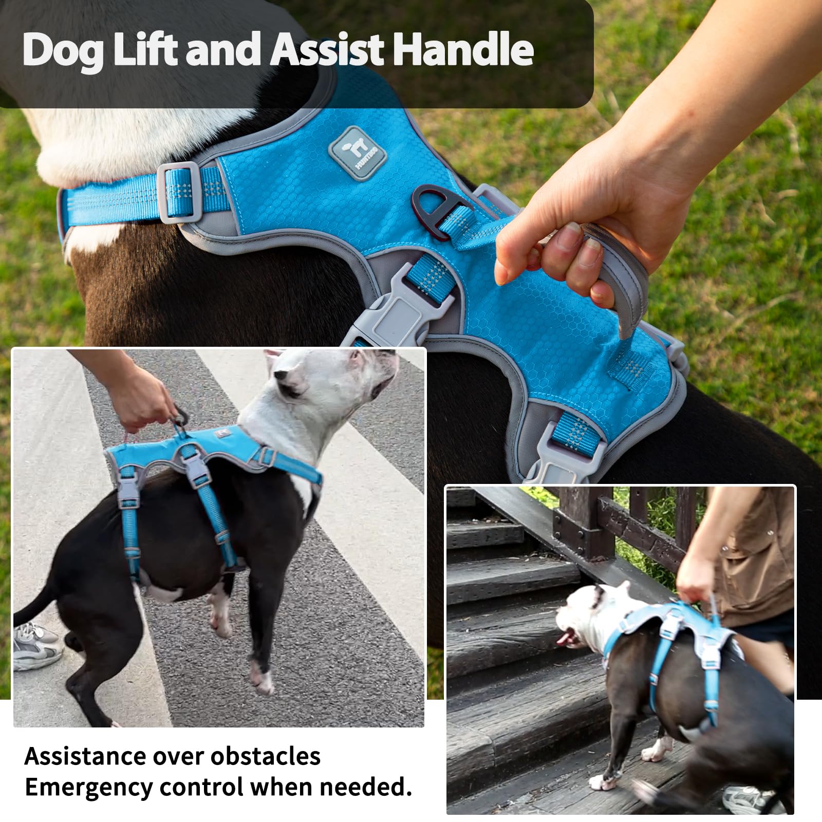 Huntboo Dog Harnesses Escape Proof, Escape Artist Harness, Reflective Harness With Padded Handle, Breathable, Durable, Adjustabl