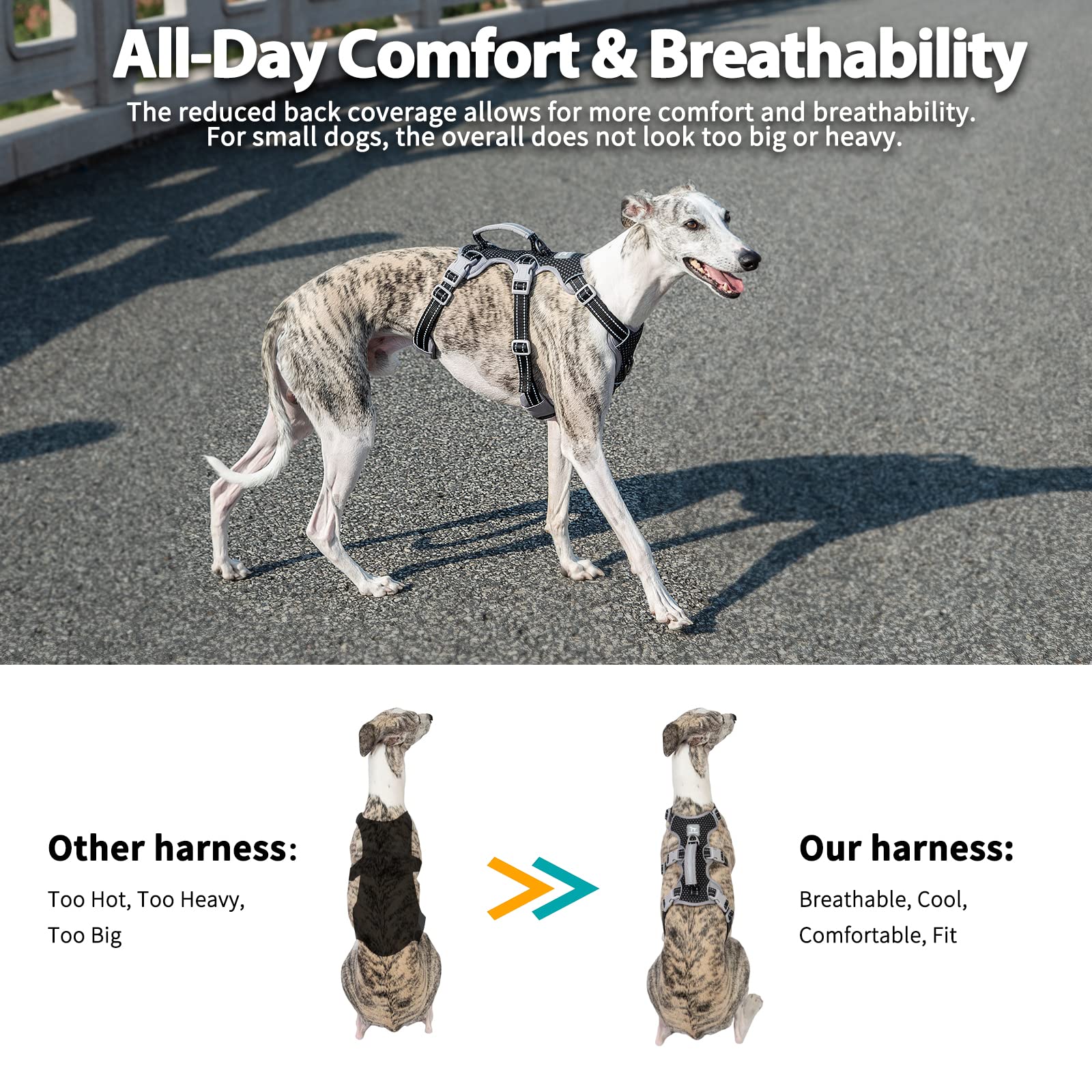 Huntboo Escape Proof Dog Harness, No Pull Reflective Harness With Lift Handle, Adjustable Pet Vest With Front And Back Leash Clips For Small Medium Large Dogs Walking Hiking Training (Black,Xl)