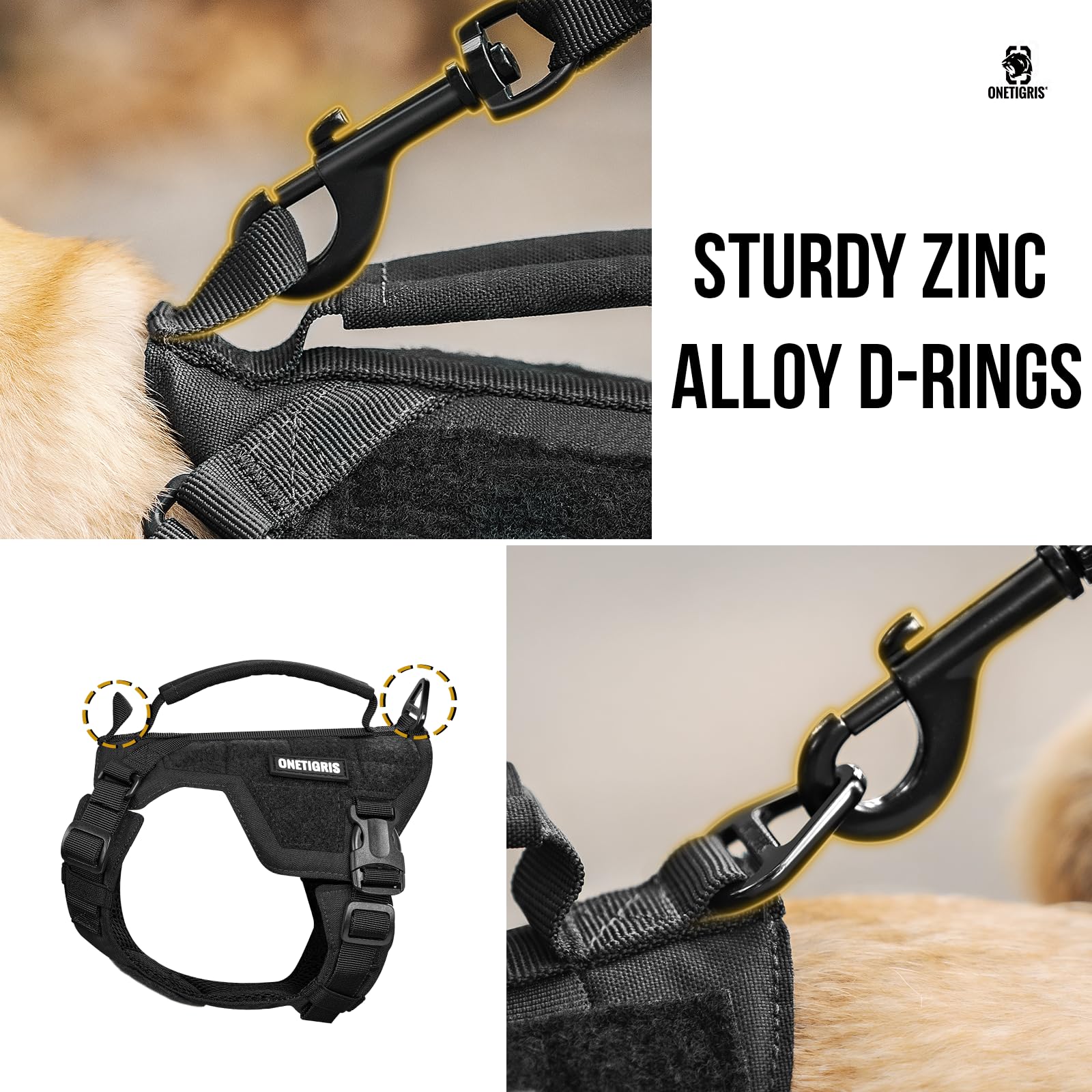 ONETIGRIS Mini Trooper Dog Harness & Leash Set, No Pull, Adjustable, XS, Black, Nylon, Model DG-GBX36