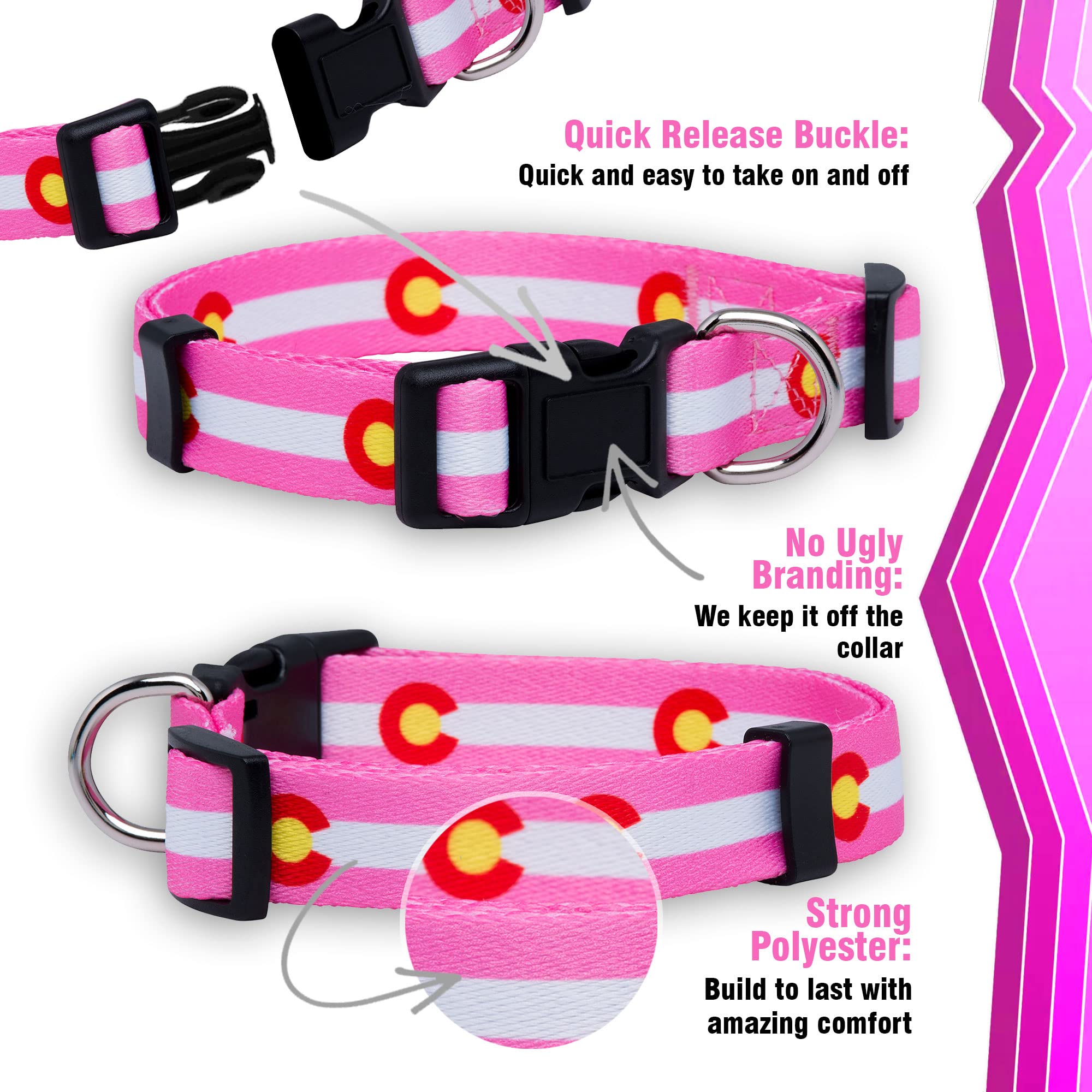 Native Pup Colorado State Flag Dog Collar (Colorado Pink, Medium)