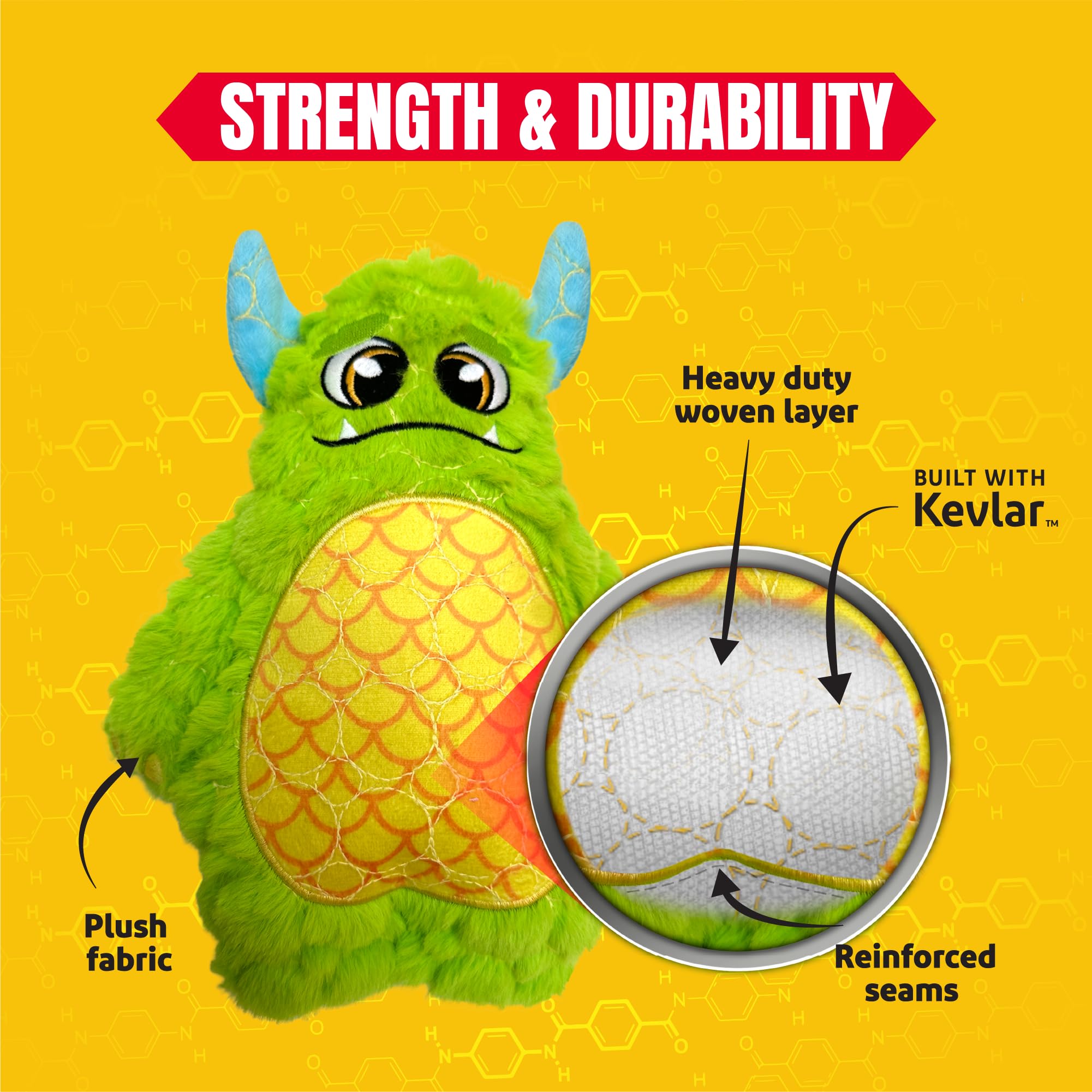 Bite Force Dog Toy - Drizzle & Dollop Squeaky Dog Toy Kevlar-Reinforced for Aggressive Chewers- red and Yellow.