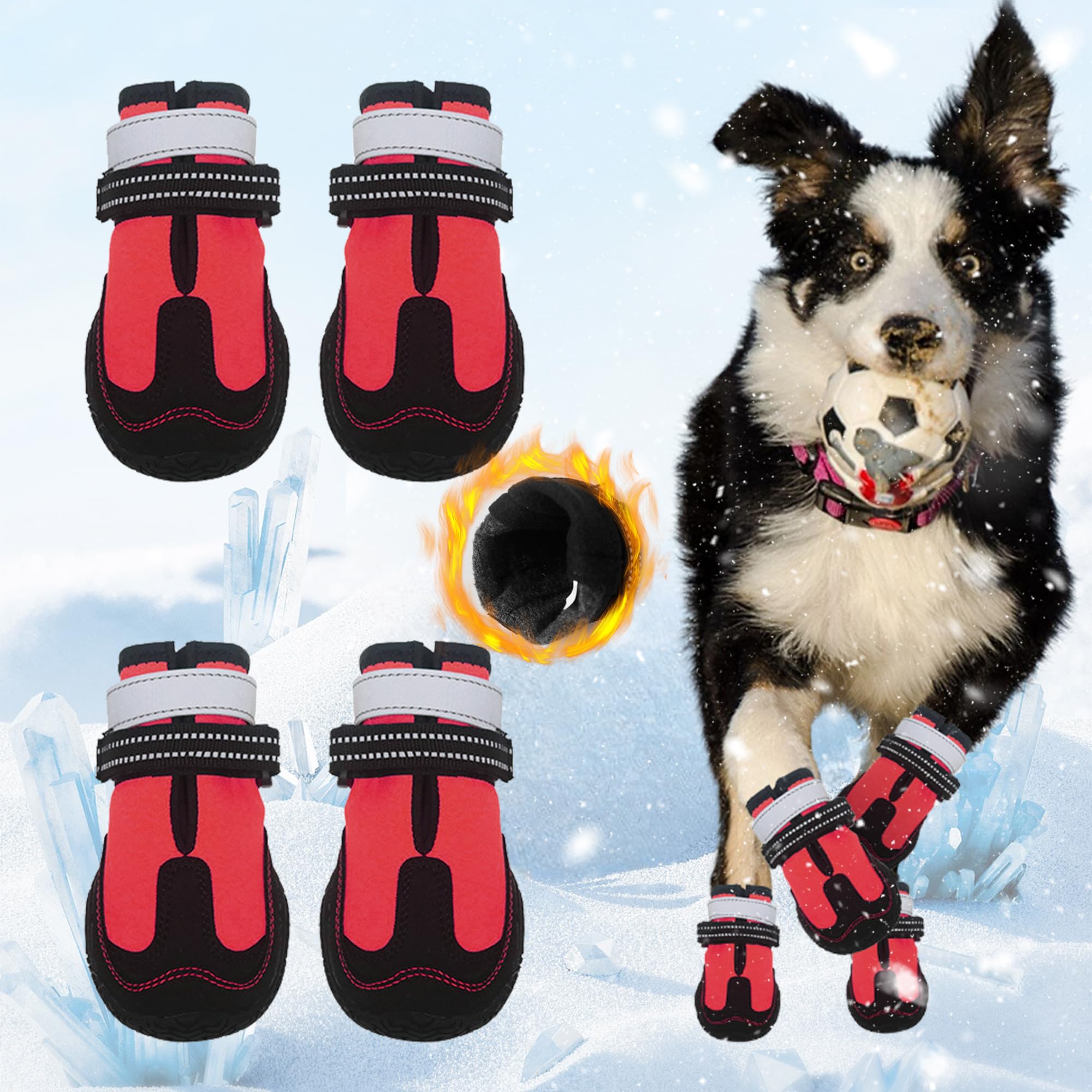 Dog Shoes For Large Small Medium Dogs Warm Non-Slip Protective Dog Boots For Winter Cold Pavement Waterproof Cotton Paw Protecto
