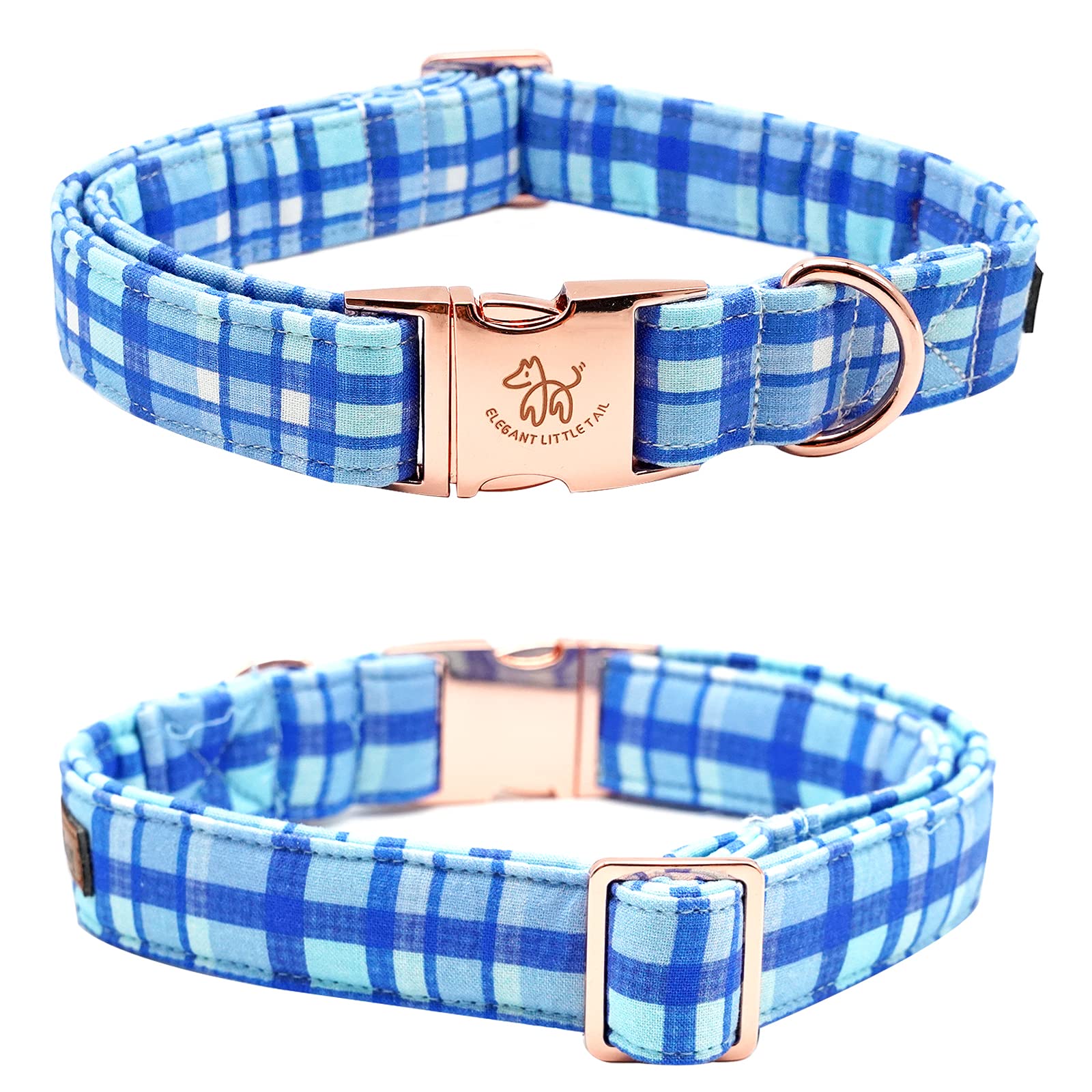Elegant Little Tail Dog Collar With Bow - Blue Plaid Boy Dog Collar Cute Bowtie Pet Collar Adjustable Dog Collar For Small Puppy And Dog