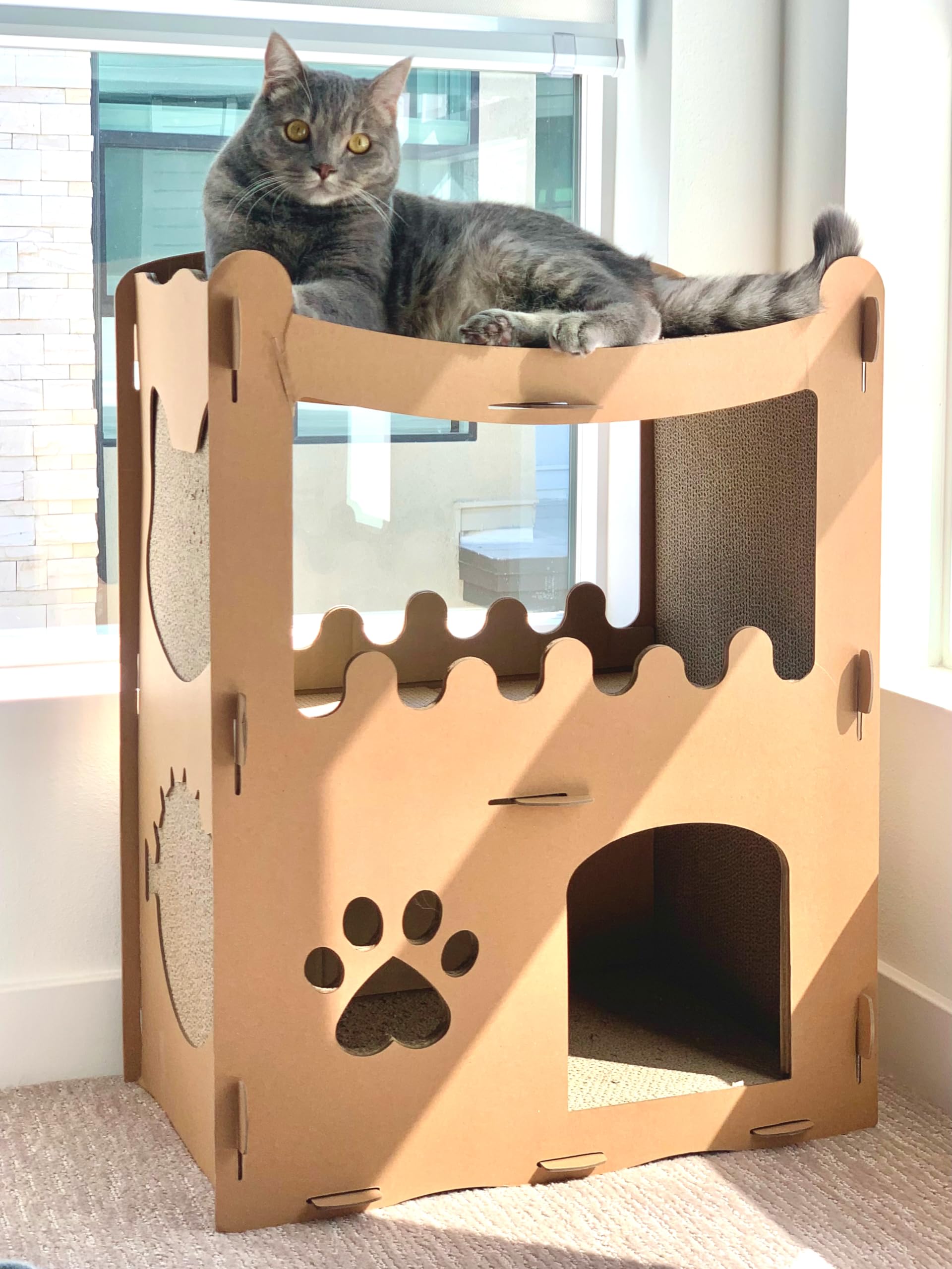 Petique Feline Penthouse Cat House, Sustainable, Safe, Multi-Level, Scratch Boards, Easy Assembly, Non-Toxic, Spacious, Compostable, Biodegradable, Supports Up To 33 Lbs, For Small/Medium Pets