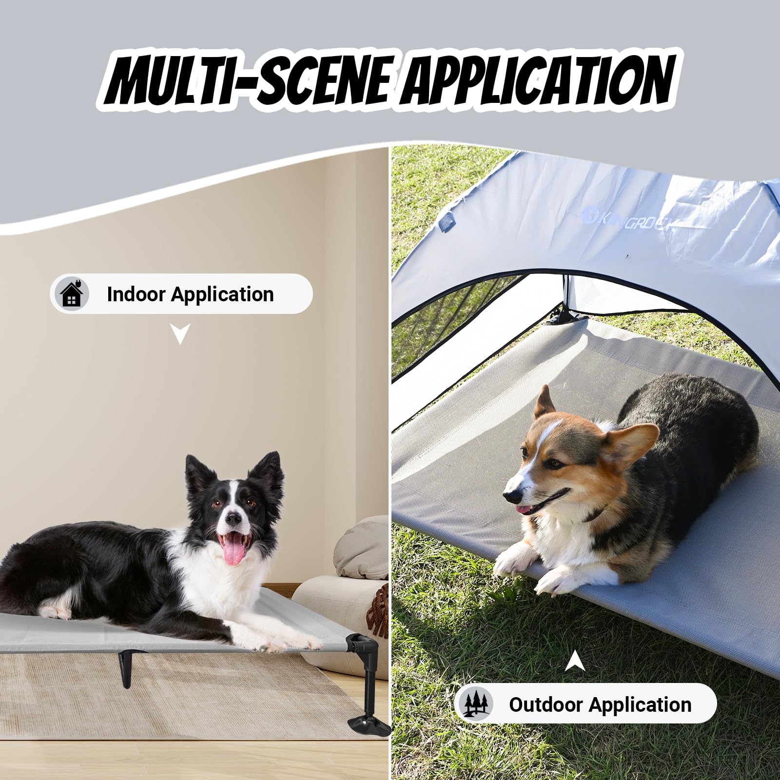 Kingrock Elevated Dog Bed Outdoor With Canopy, Portable Raised Dog Bed With Stable Anti-Slip Feet, Raised Pet Beds, Wider Shade