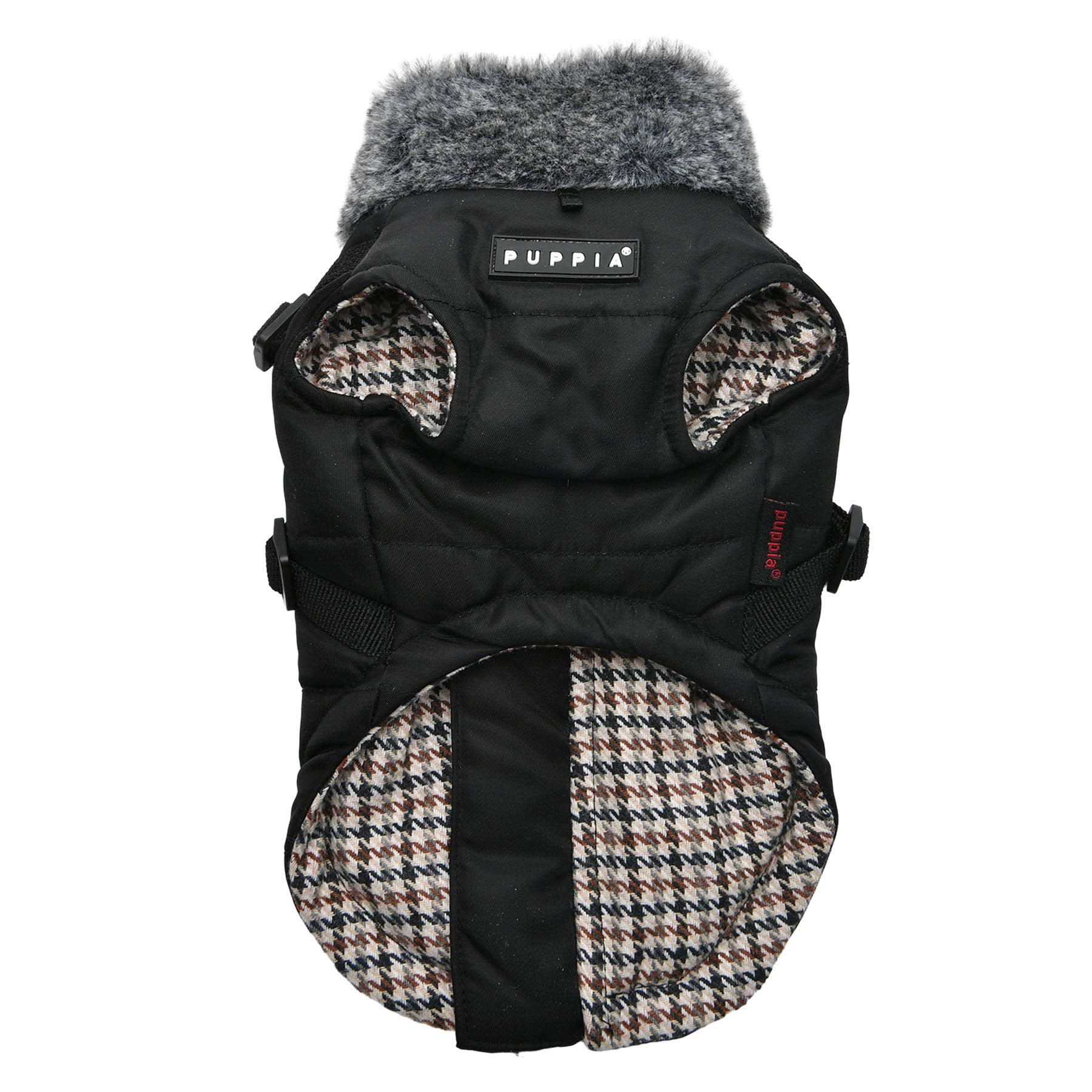 Puppia Donavan Winter Dog Coat With Integrated Harness No Pull Cold Weather Waterproof Warm Fleece Back Zipper For Small & Medium Dog, Black, Xx-Large