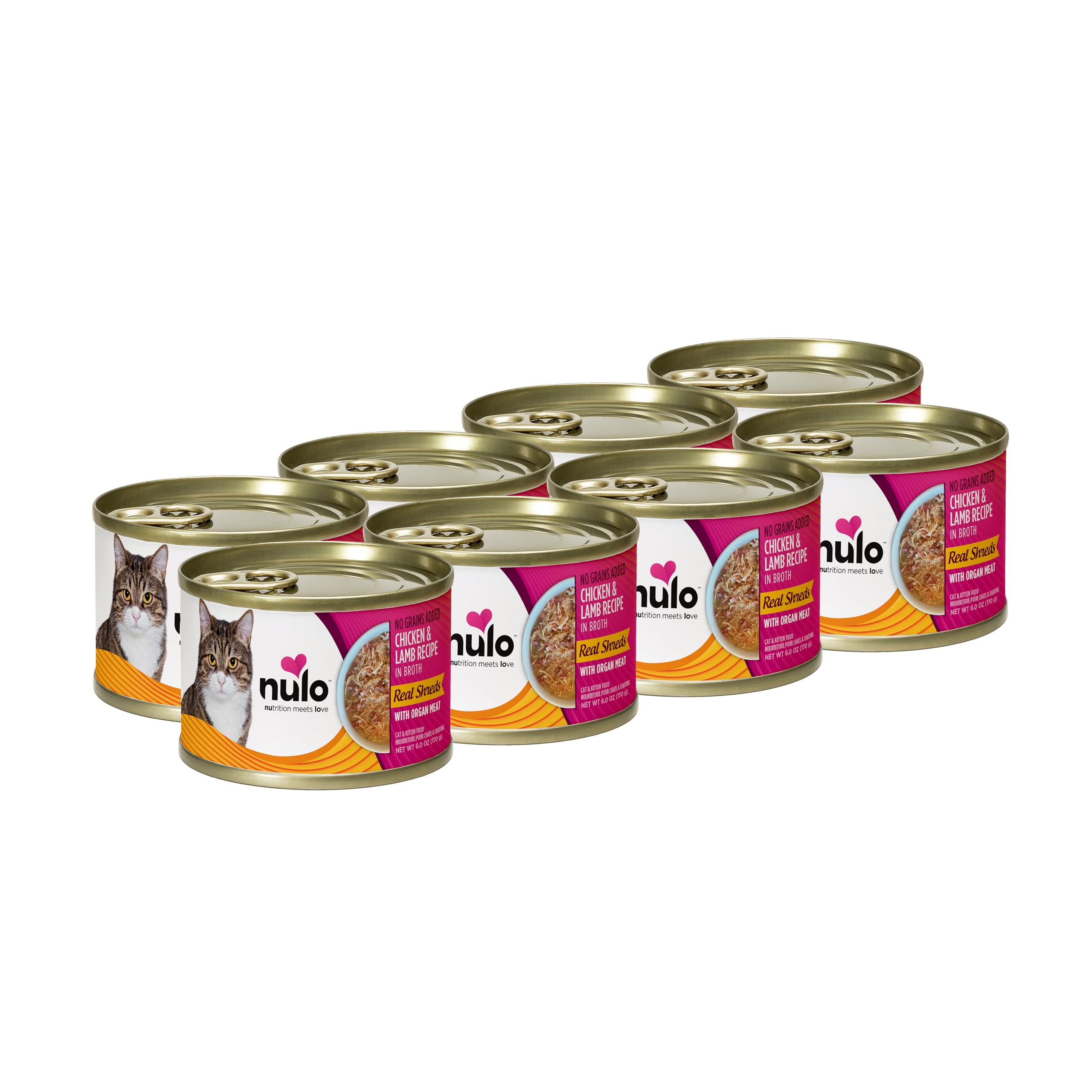 Nulo Real Shreds with Organ Meat Wet Canned Cat Food, Chicken & Lamb, 6.0 Ounce, 8 Cans