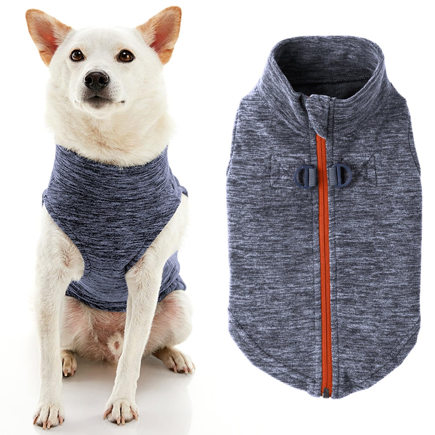 Gooby Zip Up Fleece Dog Sweater - Gray Wash, X-Small - Warm Pullover Fleece Step-In Dog Jacket With Dual D Ring Leash - Winter Small Dog Sweater - Dog Clothes For Small Dogs Boy And Medium Dogs