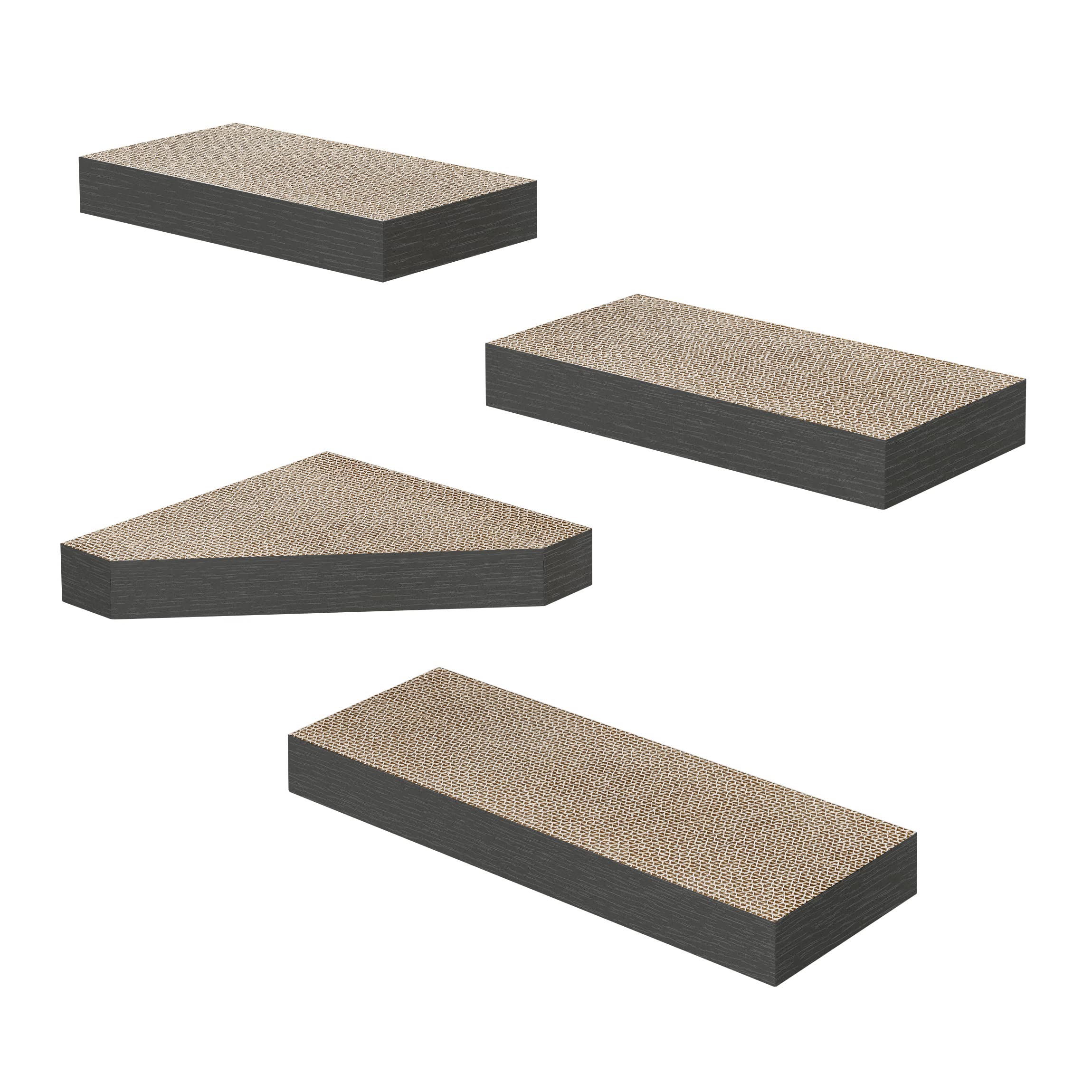 Way Basics Premium Cat Scratcher Floating Wall Shelf (4 Pack) (Charcoal Black)