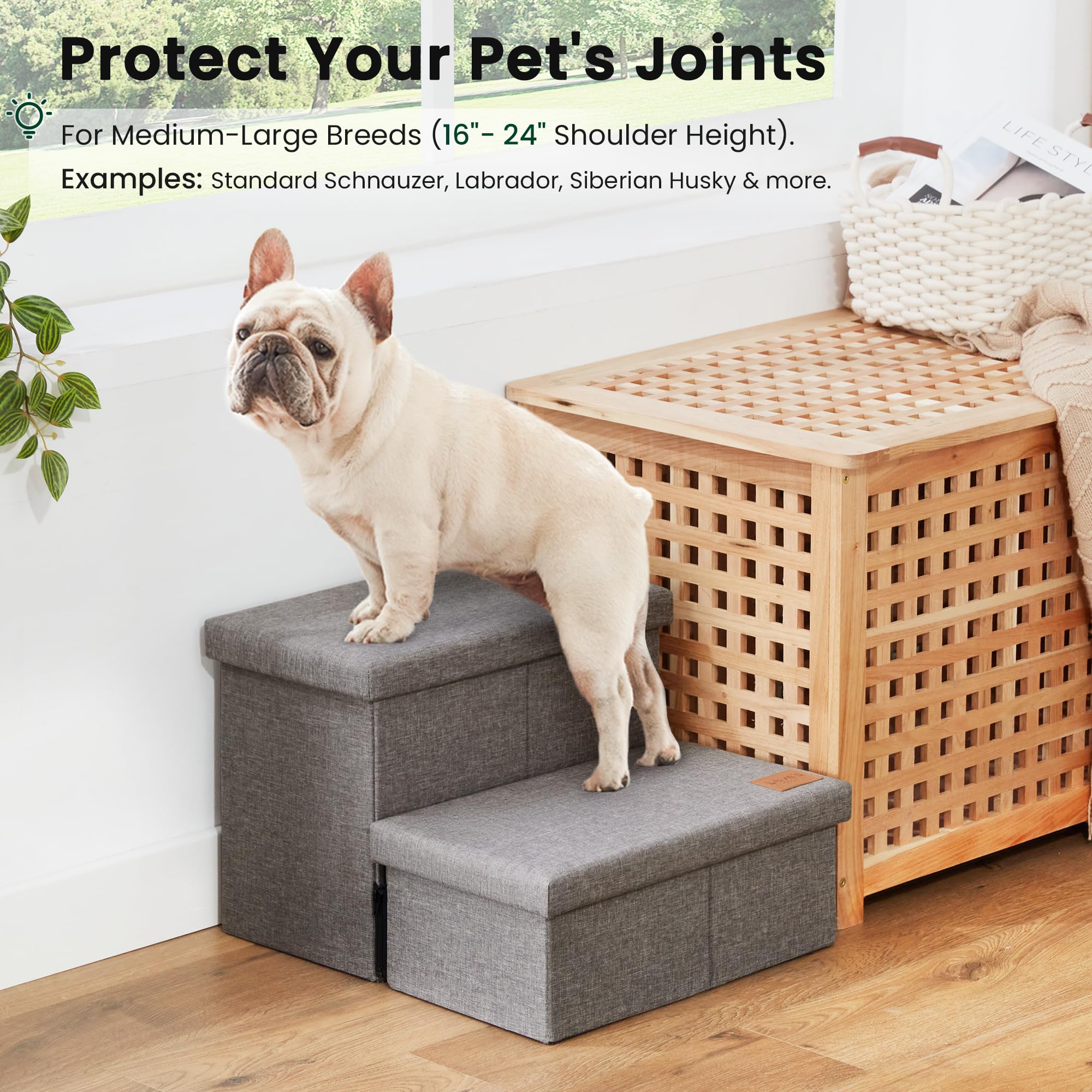 Loves cabin Dog Stairs with Storage 13 H,Foldable Pet Stairs for Small Medium or Large Dogs,Cat Puppy Steps Ramp with Zip up to