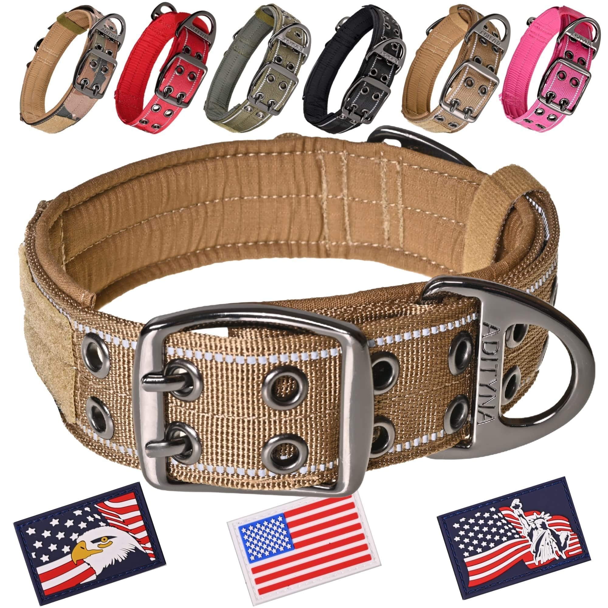 Adityna Heavy Duty Dog Collar For Large Dogs - Reflective Collar With Handle For Training, And Walking - Wide, Thick, Tactical, Soft Neoprene Padded