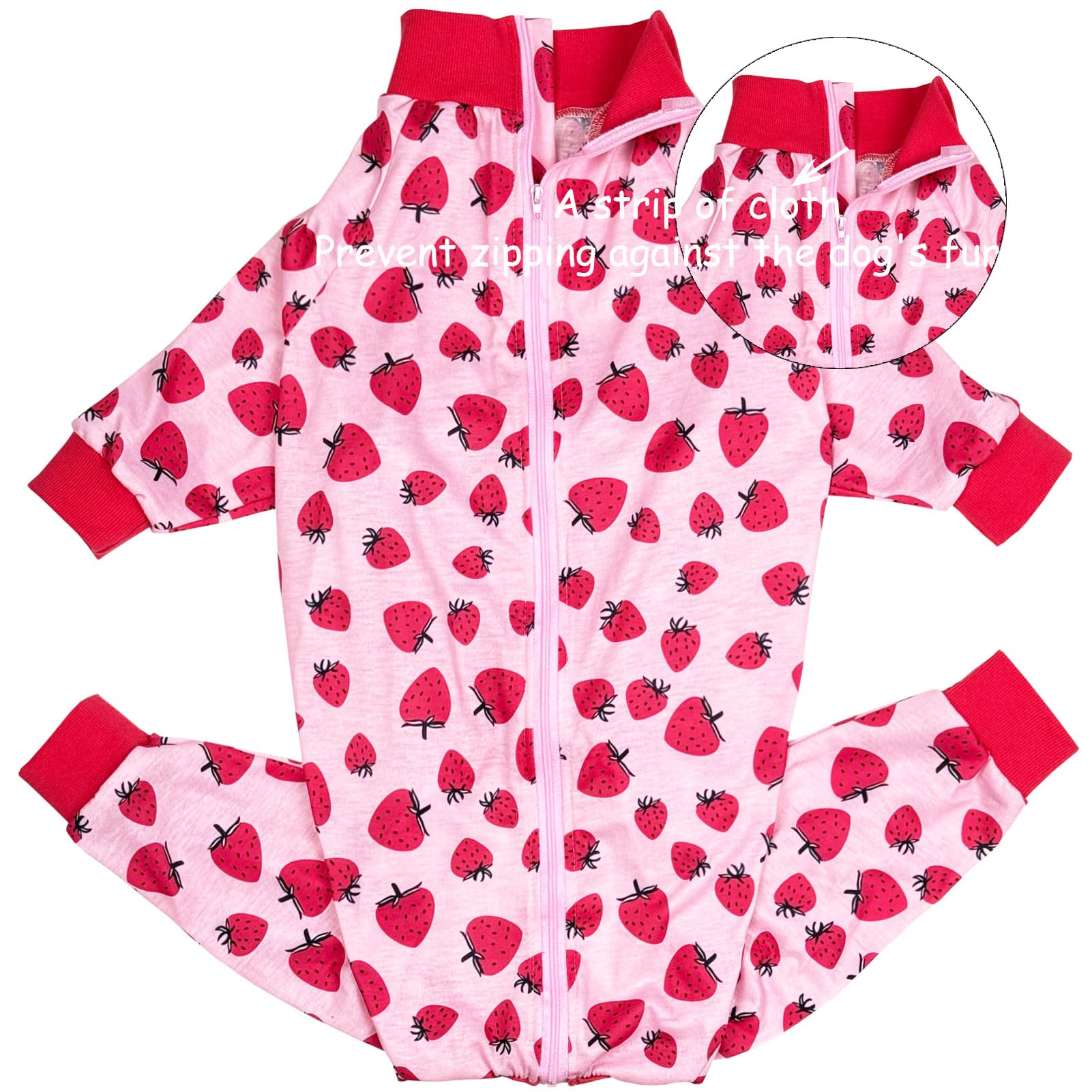 D.E.E Dog Pajamas Large Cotton Dog Clothes Warm And Comfortable Lightweight Jumpsuits Prevent Licking Wound (Zipstrawberry, Xl)
