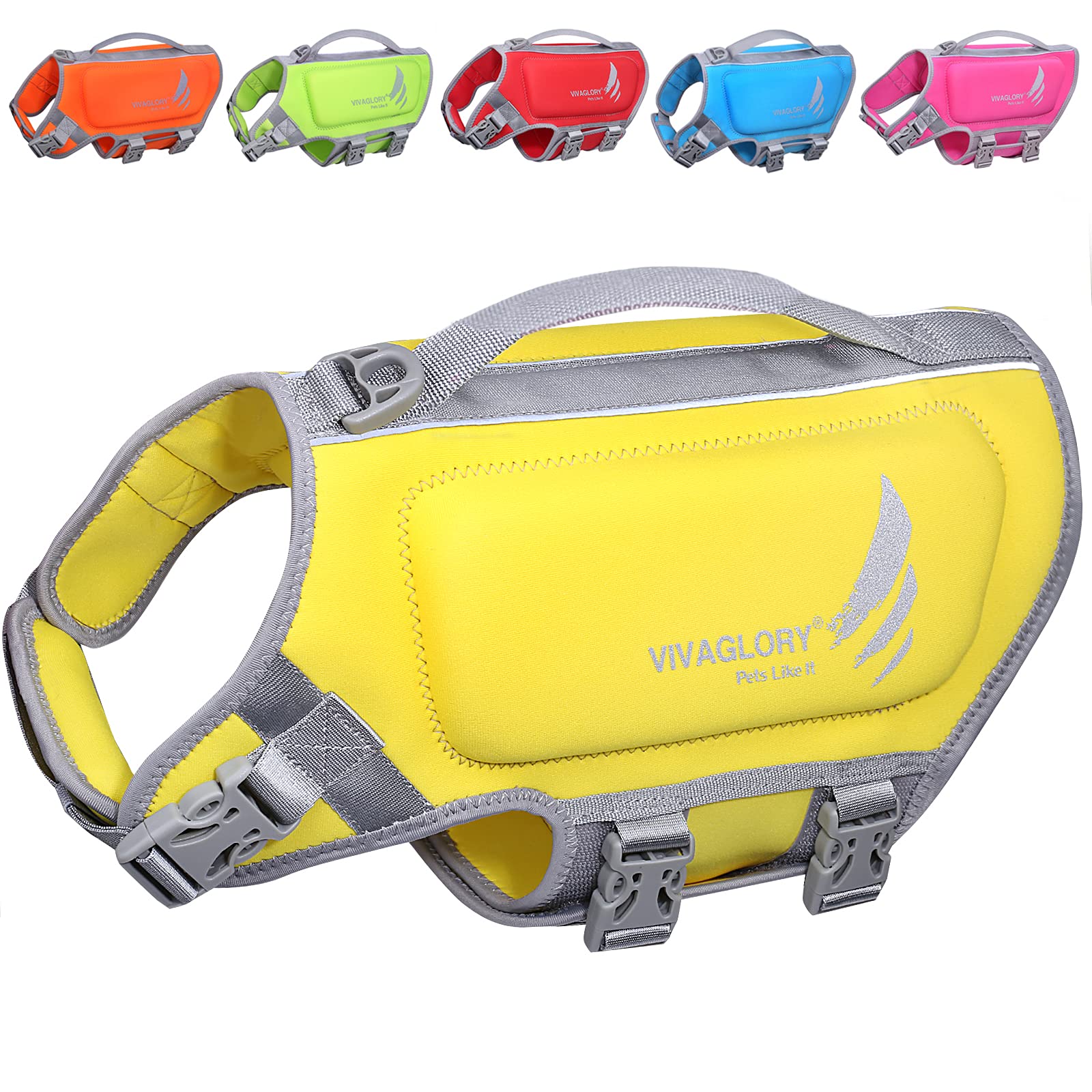 Vivaglory Lightweight Dog Life Jacket, Pet Life Preserver Life Vest Skin-Friendly Neoprene For Medium Dogs With D-Ring And Quick