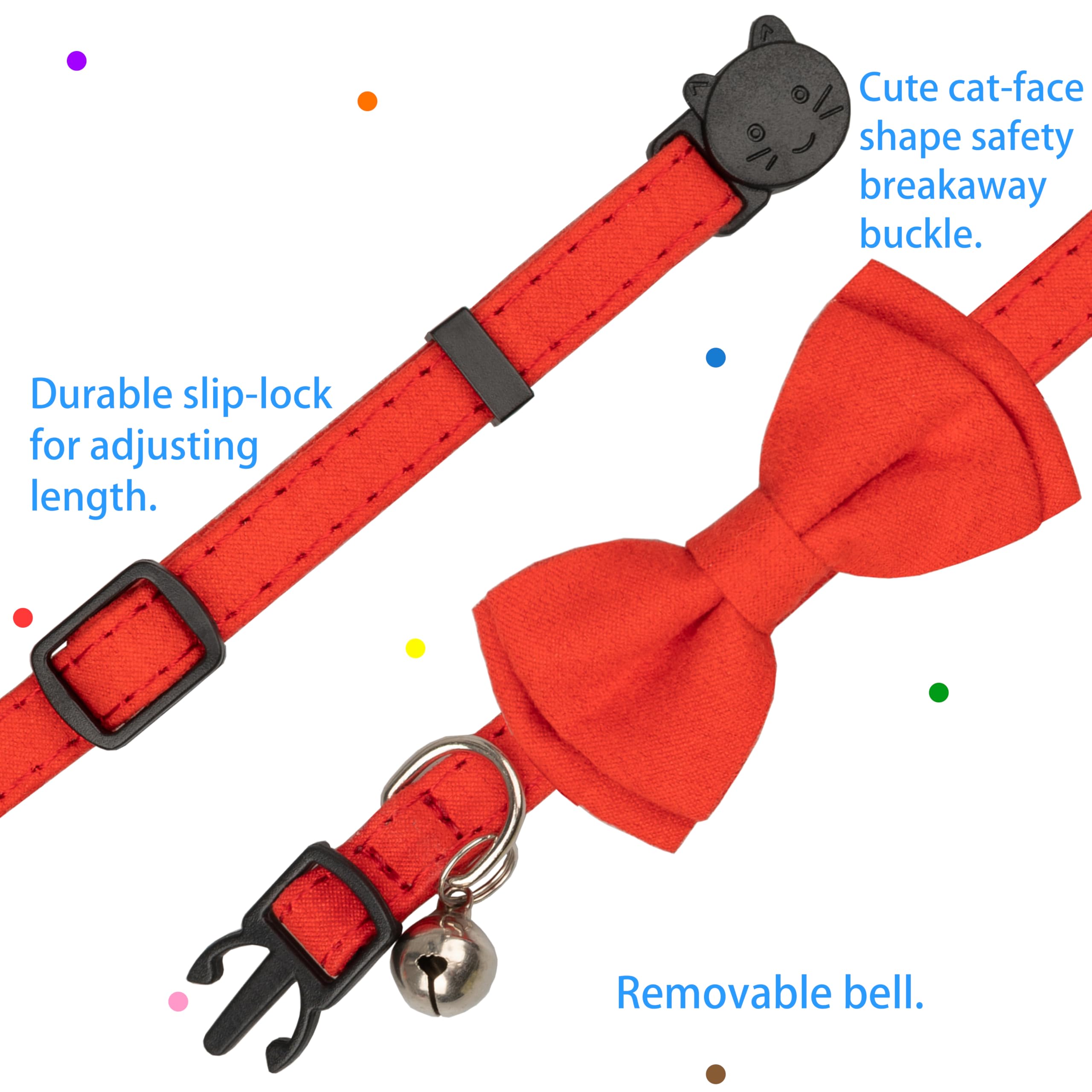 Gyapet Cat Collar With Bell Breakaway Kitten Small Puppy Safety Bow Tie Solid Wedding Basic Color [1Pc] Red
