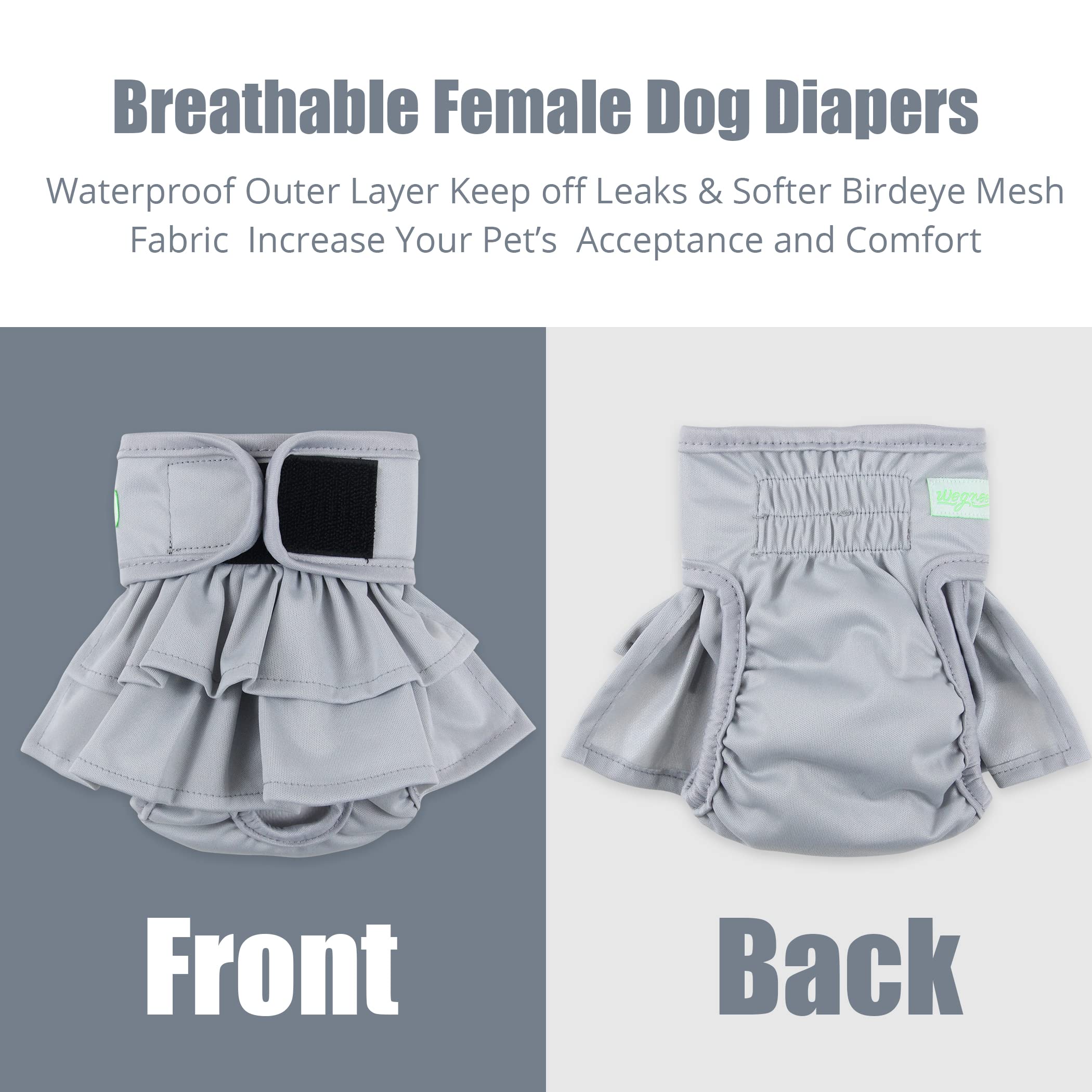 Wegreeco Female Dog Diapers (3 Pack), Highly Absorbent Puppy Diapers for Dogs in Heat, Small Medium Large Size (Morandi, Medium)