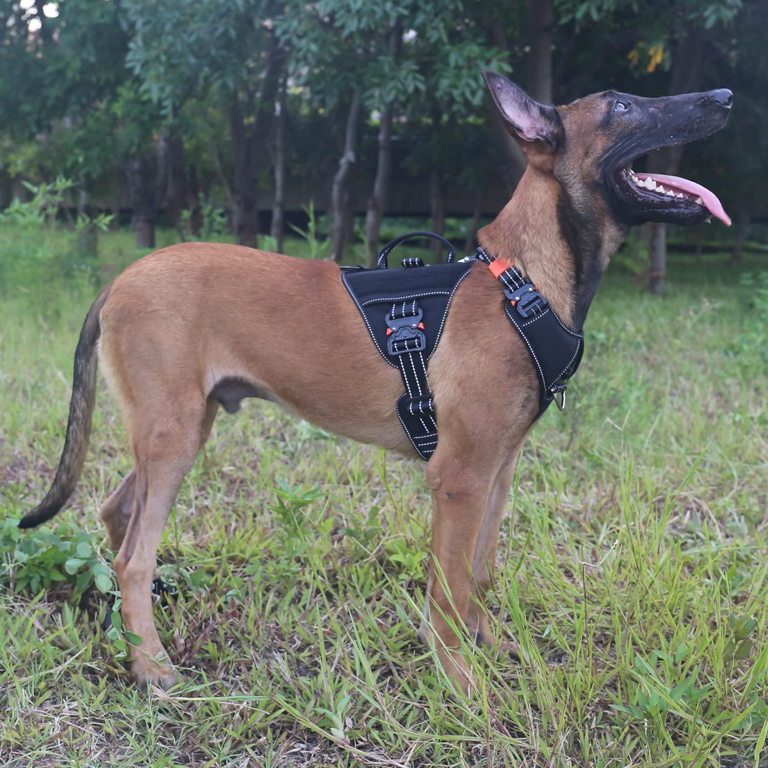 ICEFANG GN8 Tactical Dog Harness - No-Pull, Reflective, Adjustable, X-Large, Black, Nylon, 4X Metal Buckles