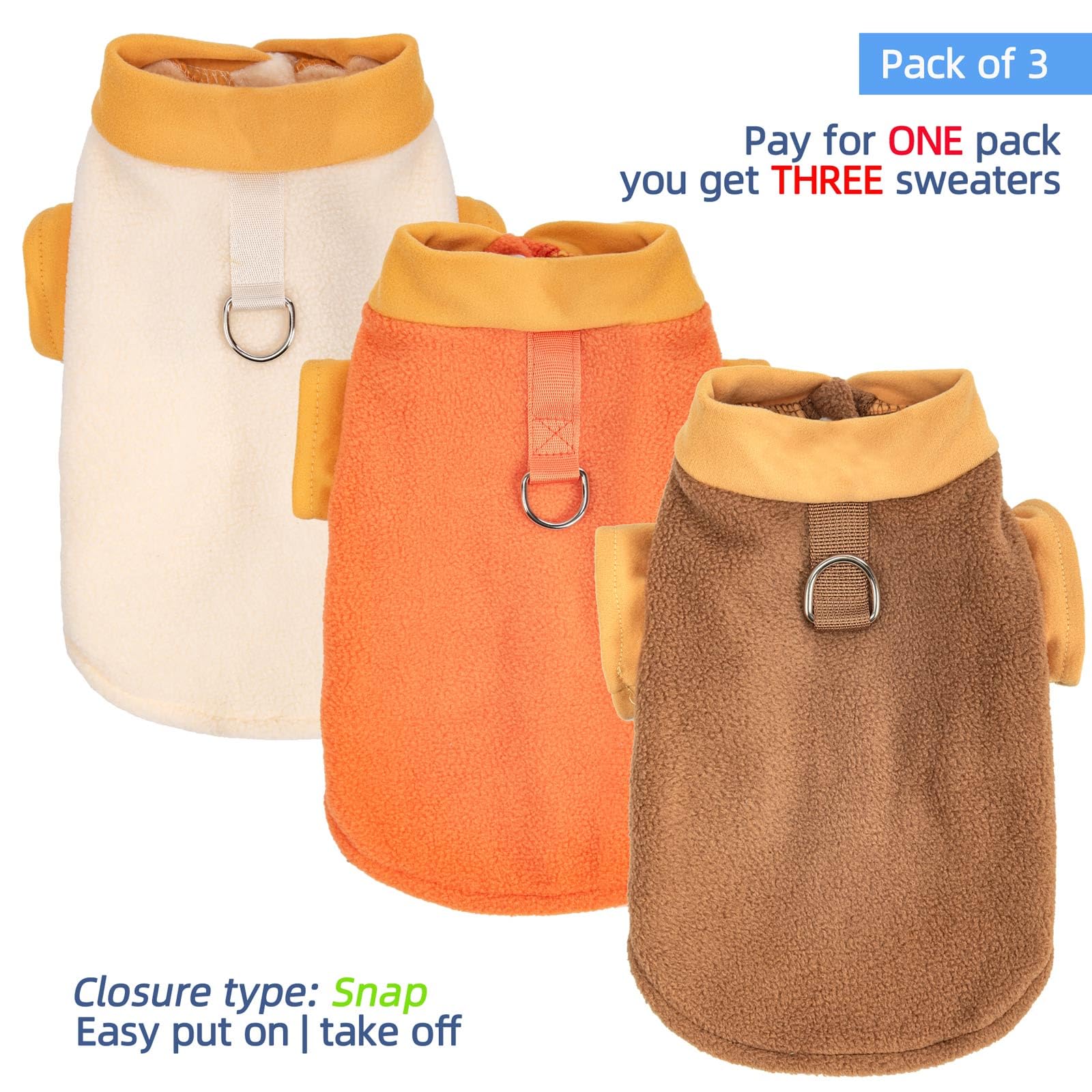 Fabricastle Small Dog Sweaters, 3-Pack Dog & Cat Clothes, Ultra Soft And Warm Pet Jackets For Xxs Xs S Dogs Boy & Girl, Winter P