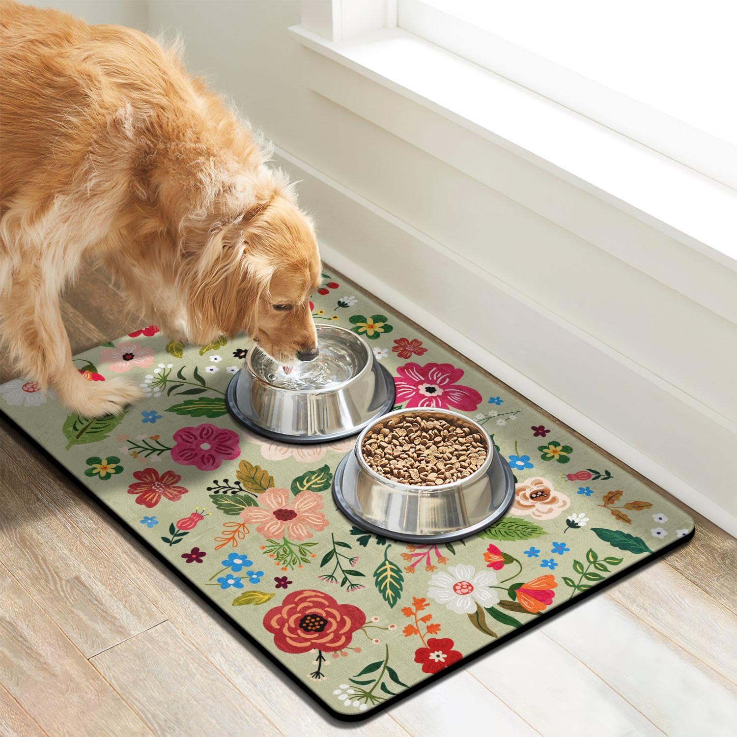 Eco-Friendly Pet Supplies: Absorbent Quick Dry Cat & Dog Food Mat, 24 x32