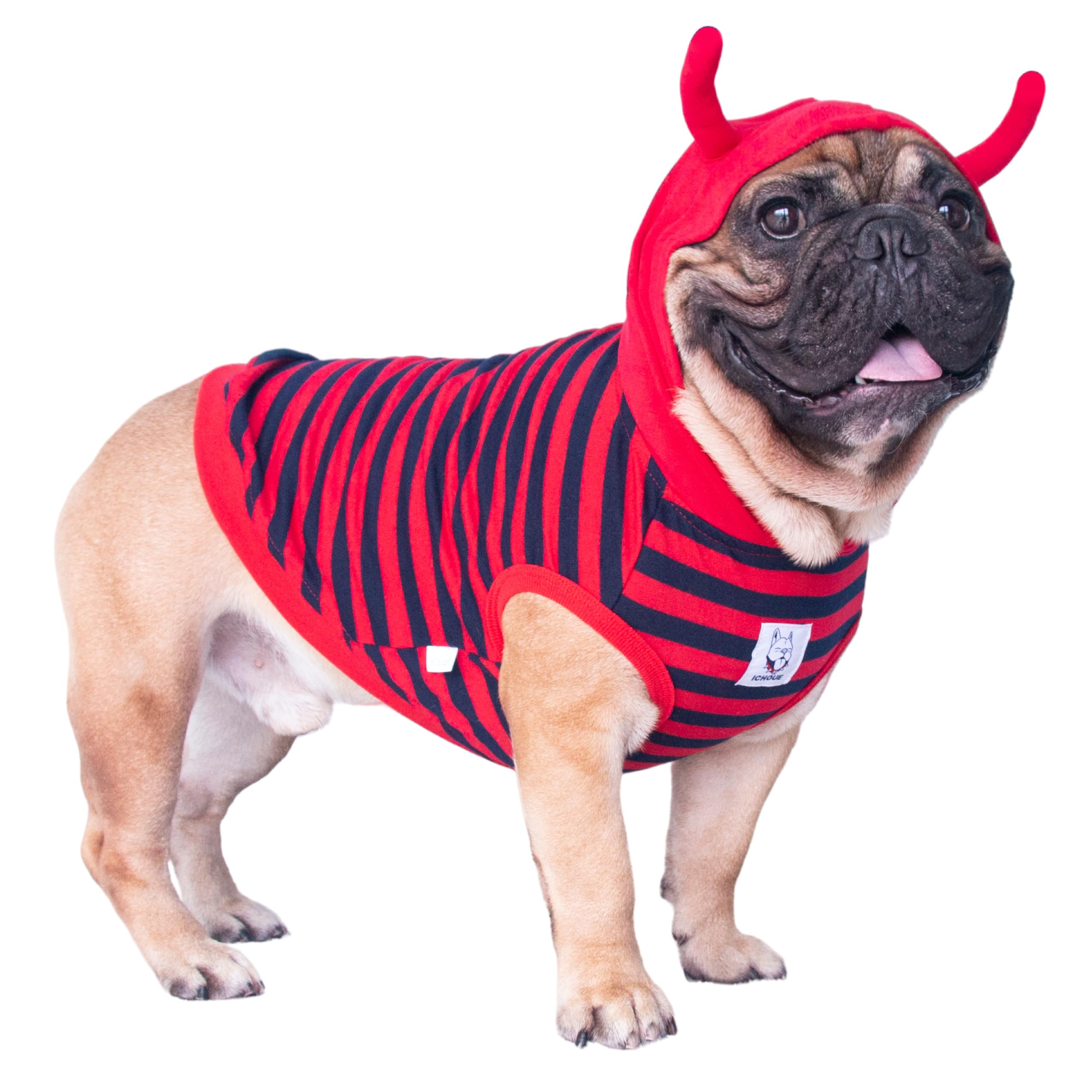 Ichoue Little Devil Fire Ant English Bulldog Costumes Hoodies Clothes Outfits Funny Cosplay Winter Coats Sweaters Pullovers For 