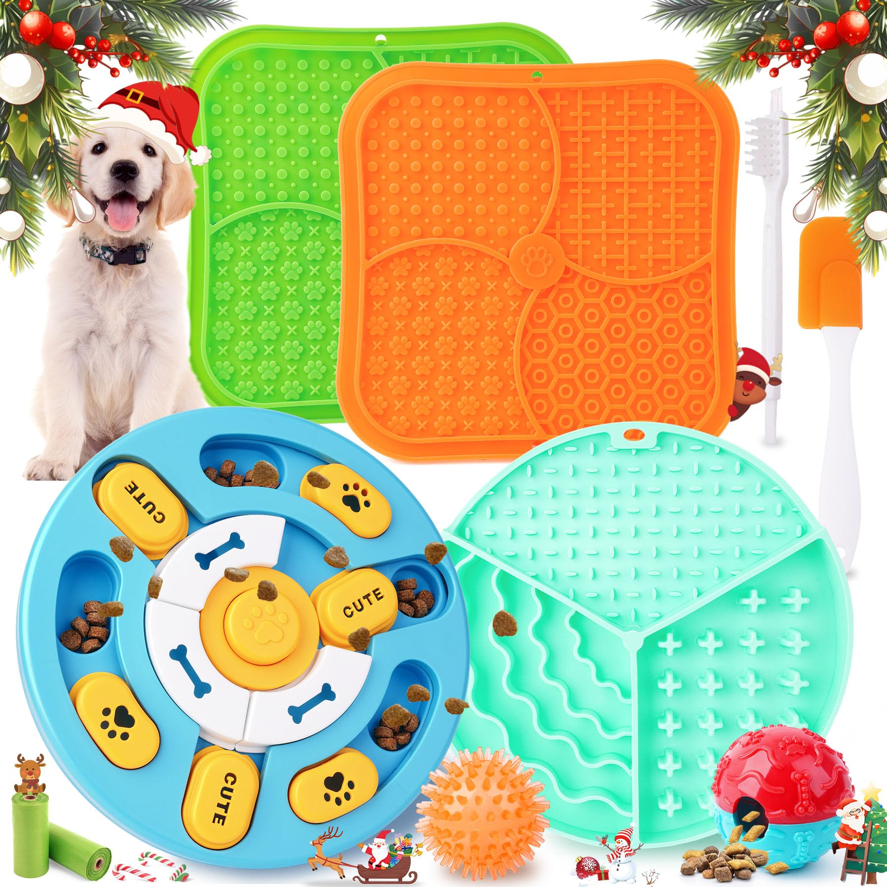 Forfon 10 Pack Complete Dog Puzzle Toys Set-Dog Lick Mat & Feeding Bowl with Suction Cups for Small & Medium Breeds,Enrichment T