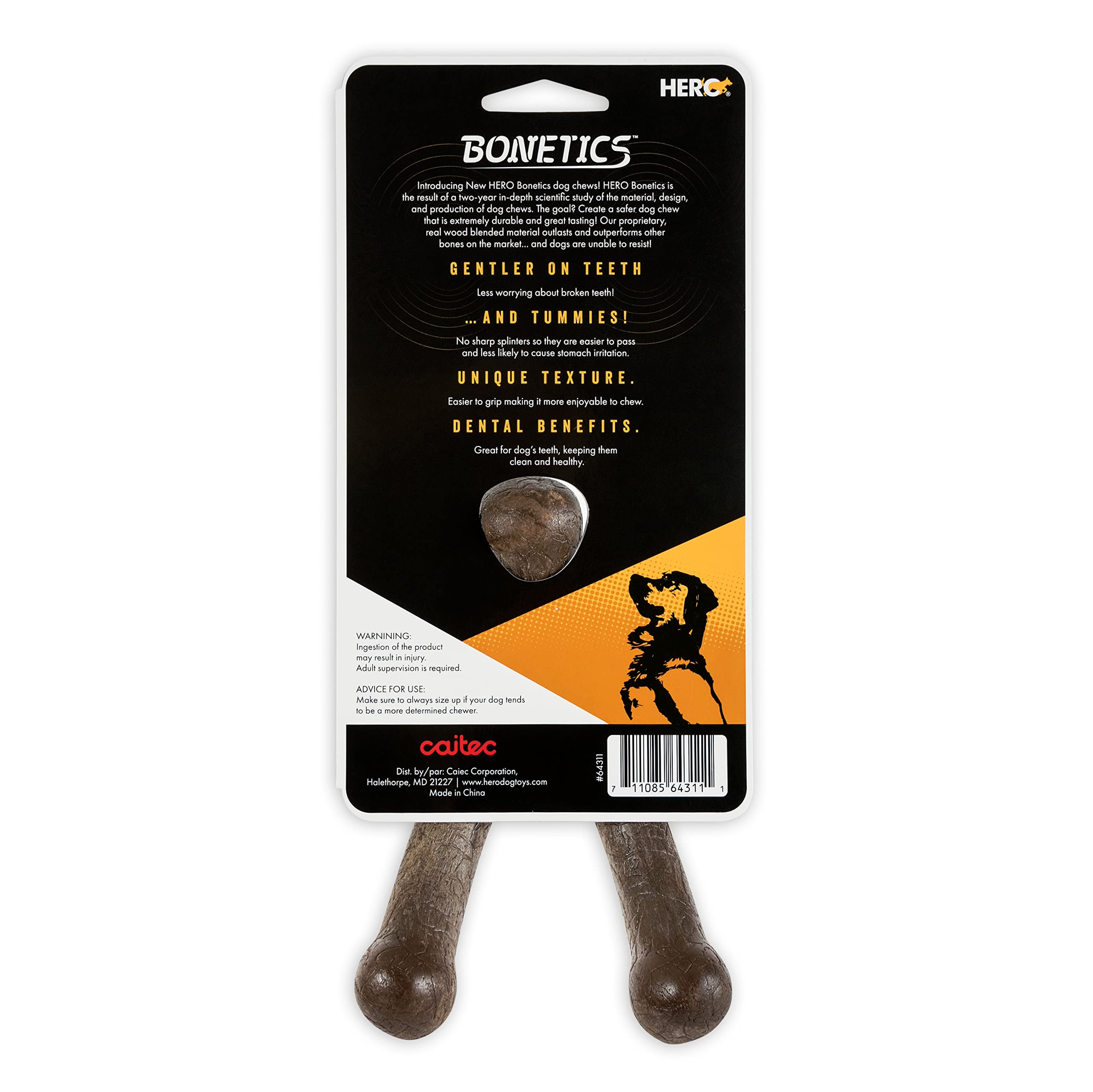 Hero Bonetics Wishbone Dog Bones for Large Dogs (Up to 65 lbs) - Bacon Flavor, Nylon, Model 64311