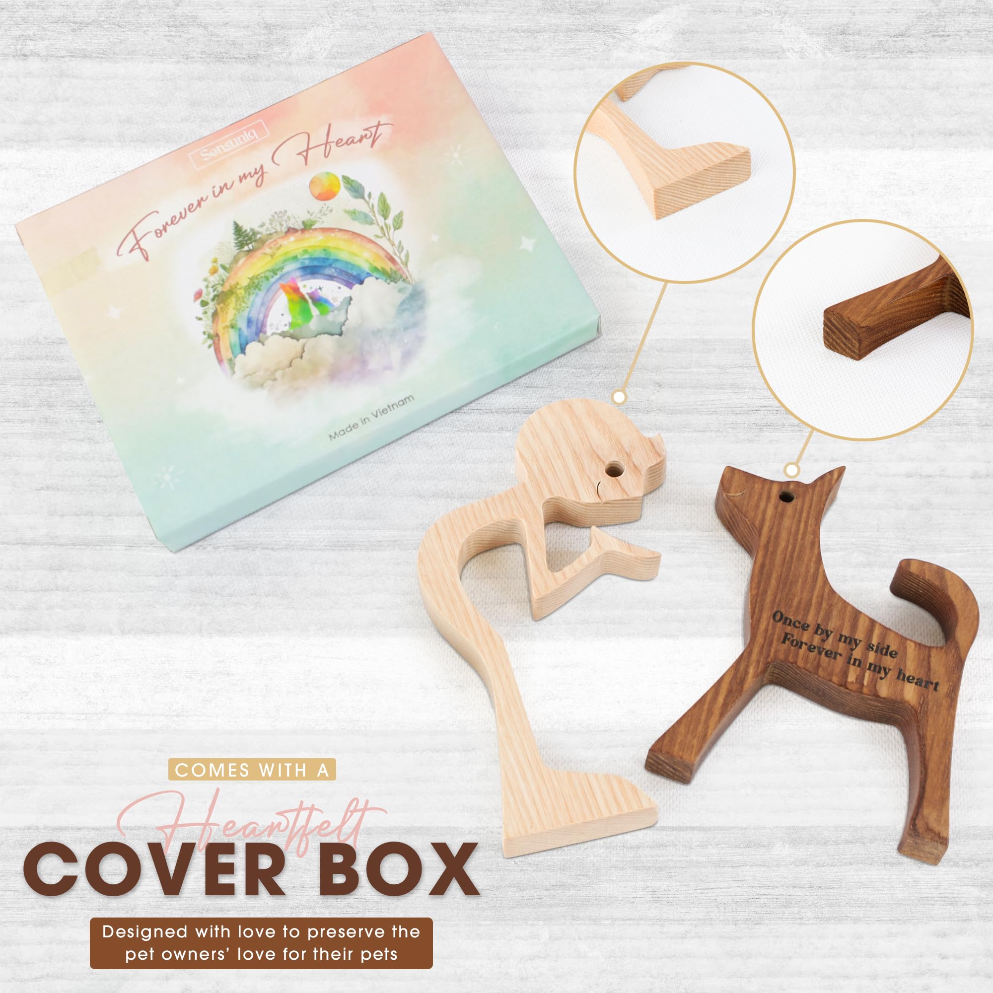 Sensuniq Dog Memorial Gifts, Cat Memorial Gifts, Wooden Carving Men And Dog Figura, Once By My Side Forever In My Heart - Sympat