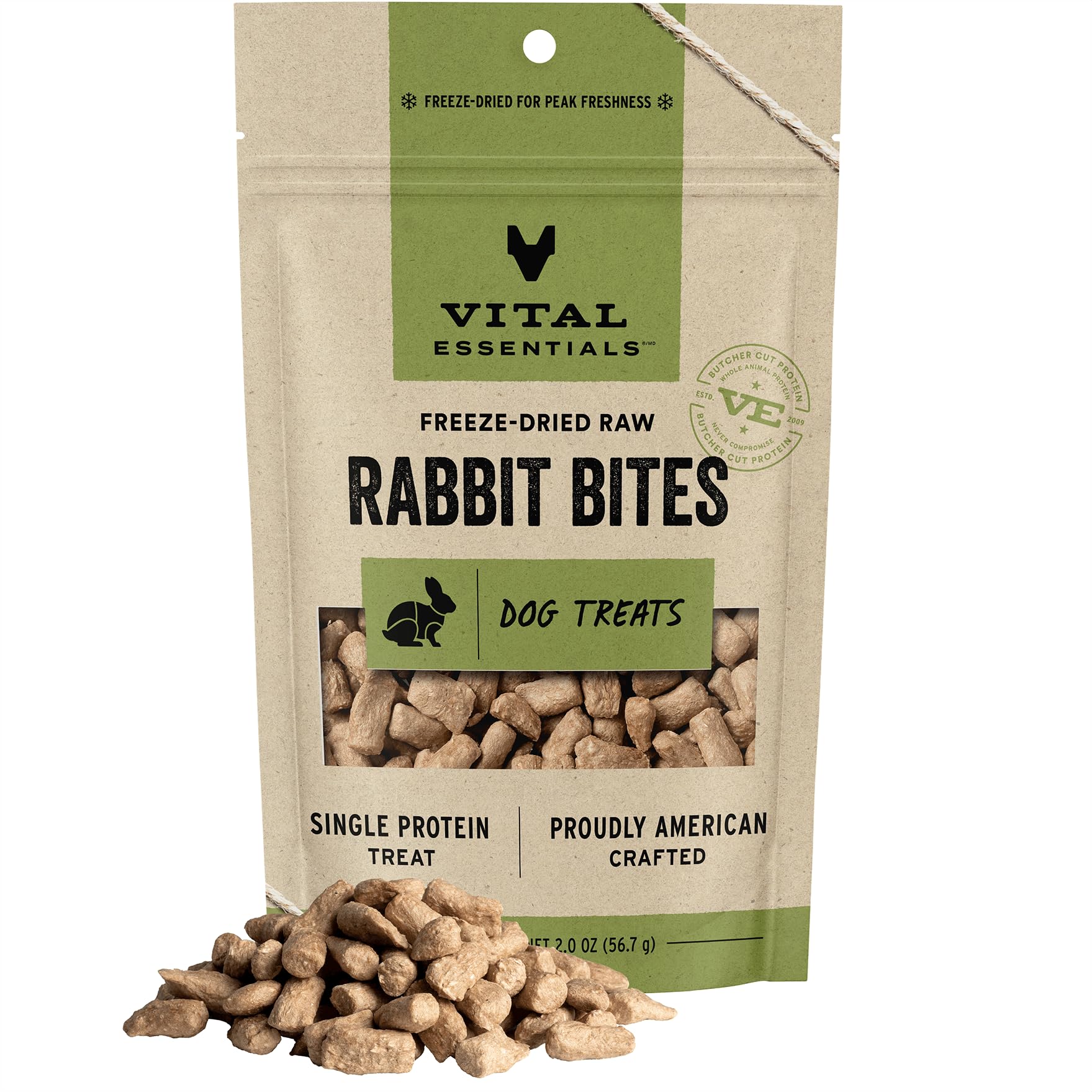 Vital Essentials Freeze Dried Raw Whole Animal Dog Treats, Rabbit Bites, 2 oz