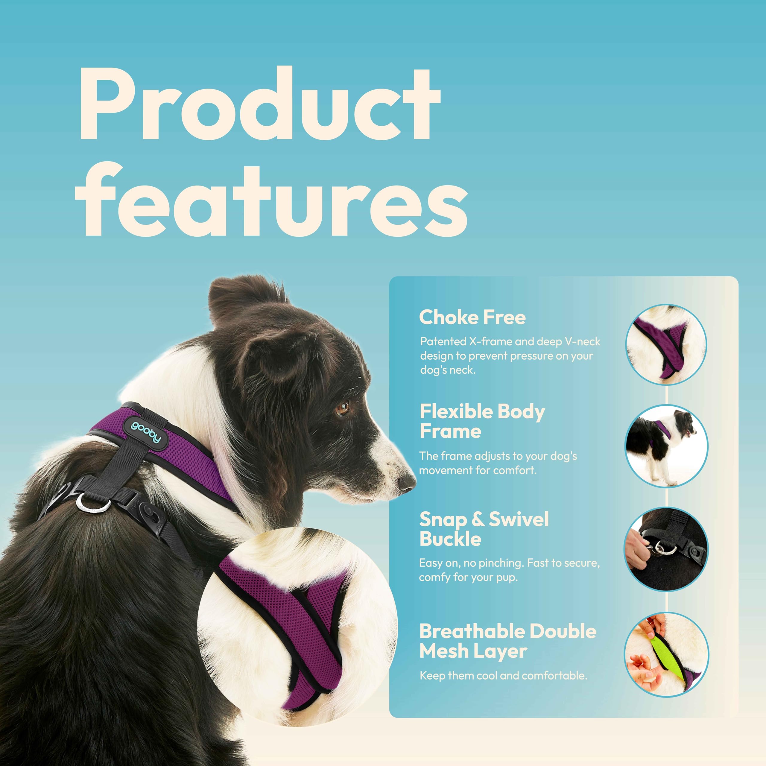 Gooby Comfort X Harness Dual Snap Mesh In Dog Harness - Violet, Large