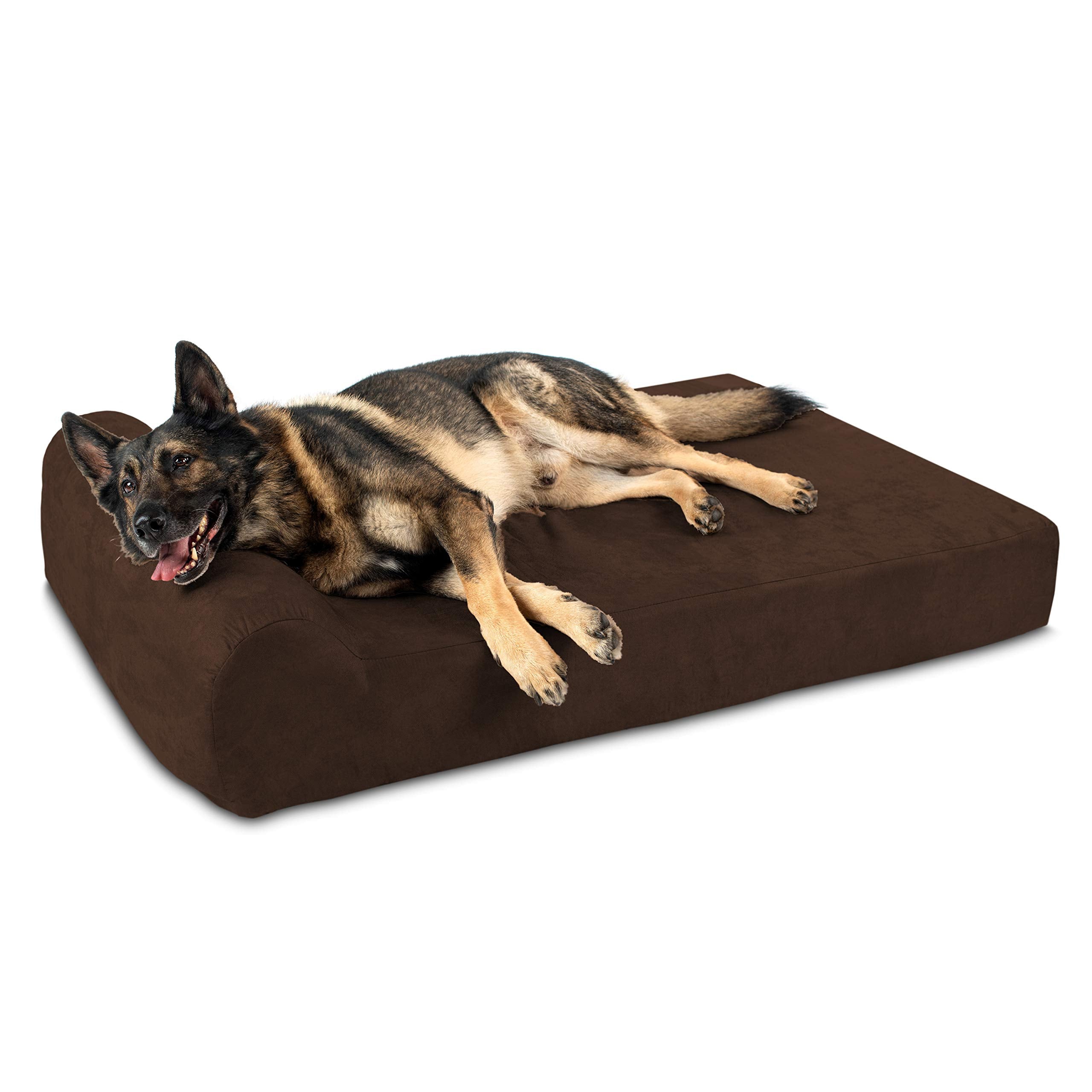 Barker Beds Headrest Extra Large Dog Bed (Xl, Chocolate) - 7 Thick Soft & Comfortable Orthopedic Cushion - Xl Dog Bed - Washab