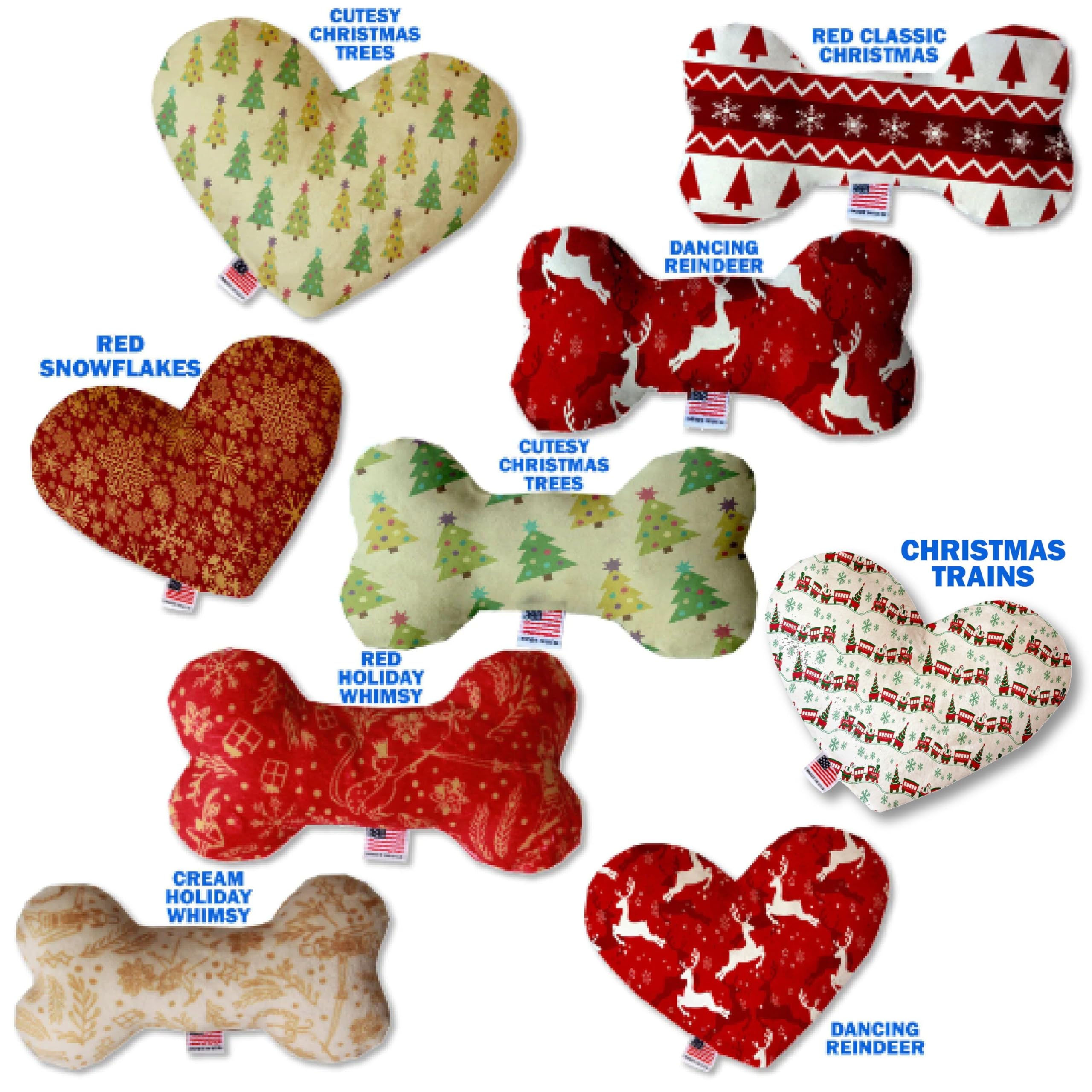 Pet and Dog Plush Heart or Bone Toy, "Classy Christmas Group" (Available in different sizes, and 7 different pattern options!) Dancing Reindeer 6" Plush Bone