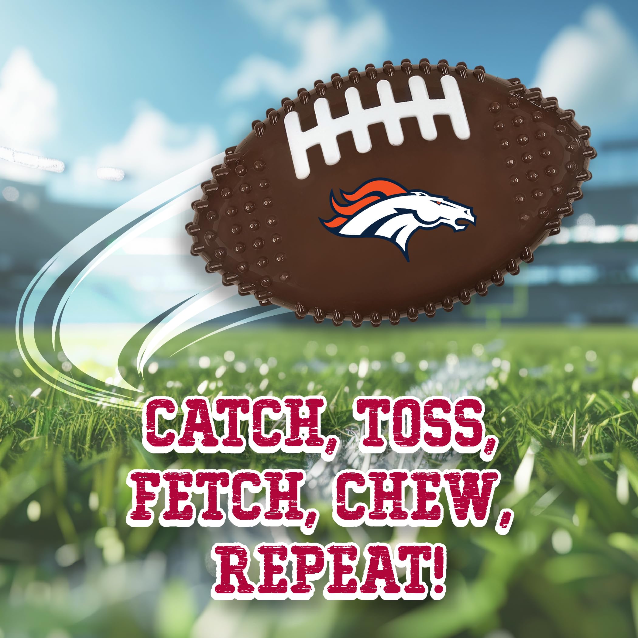 Nfl Denver Broncos Mega- Chew Hard Nylon Bacon-Flavored Dog Bone Football Chew Toy Interactive Tasty Fun Dog Chewy Toys Indestru