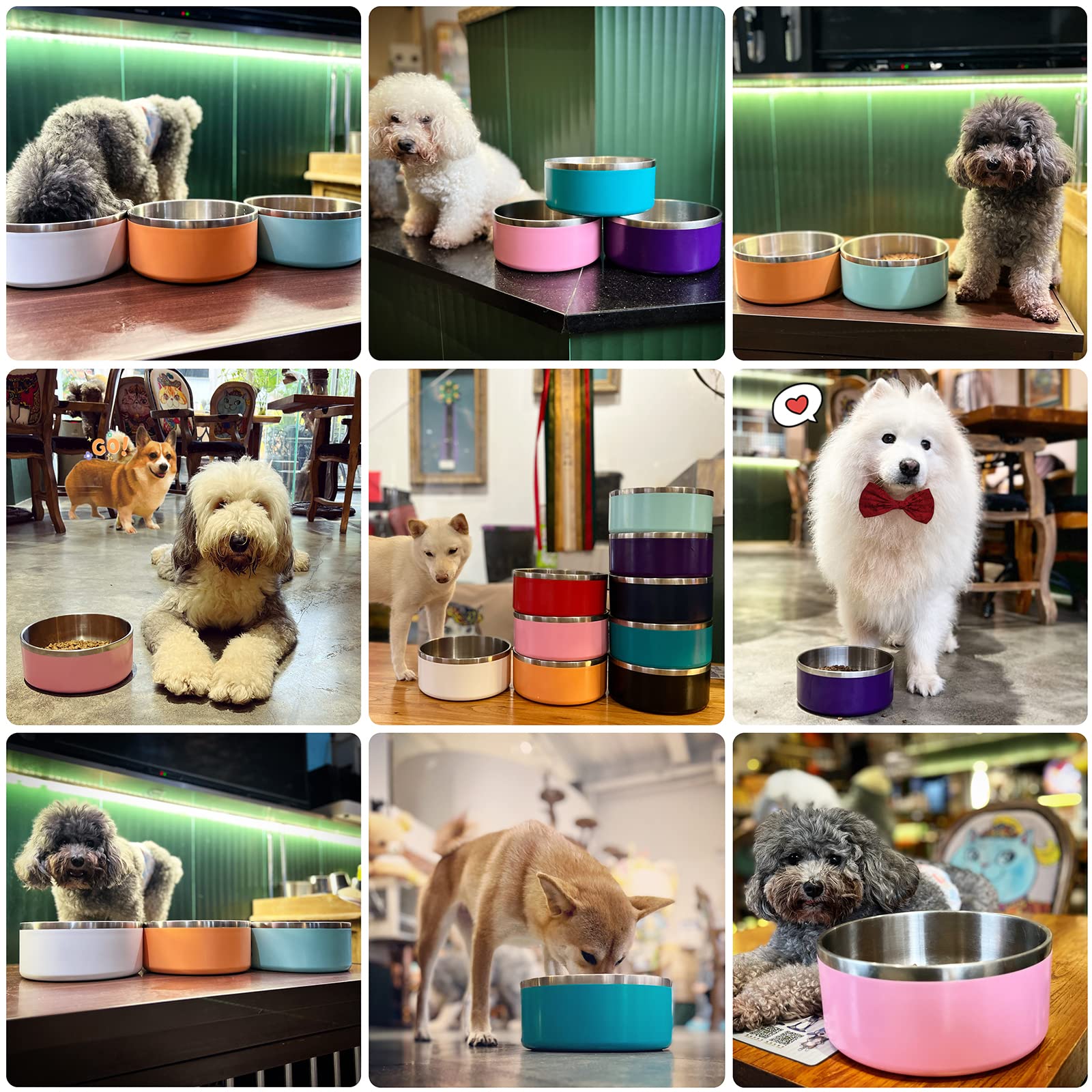IKITCHEN Dog Bowl for Food and Water, 64 Oz Stainless Steel Pet Feeding Bowl, Durable Non-Skid Double Wall Insulated Heavy Duty